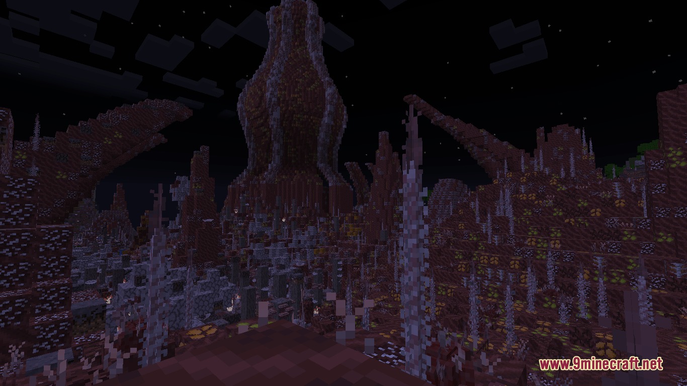 Fungal Infection Spore Infnexus Mod Screenshot 2 Corrupted terrain features tall spiky towers and mounds of fungal biomass