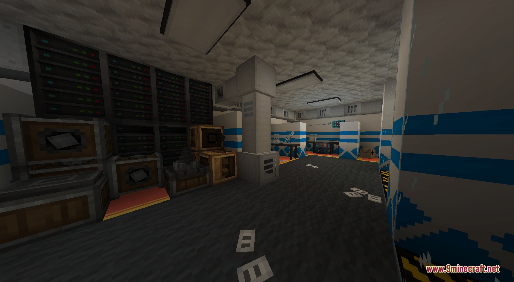 Server racks and industrial machinery placed inside a high tech facility room