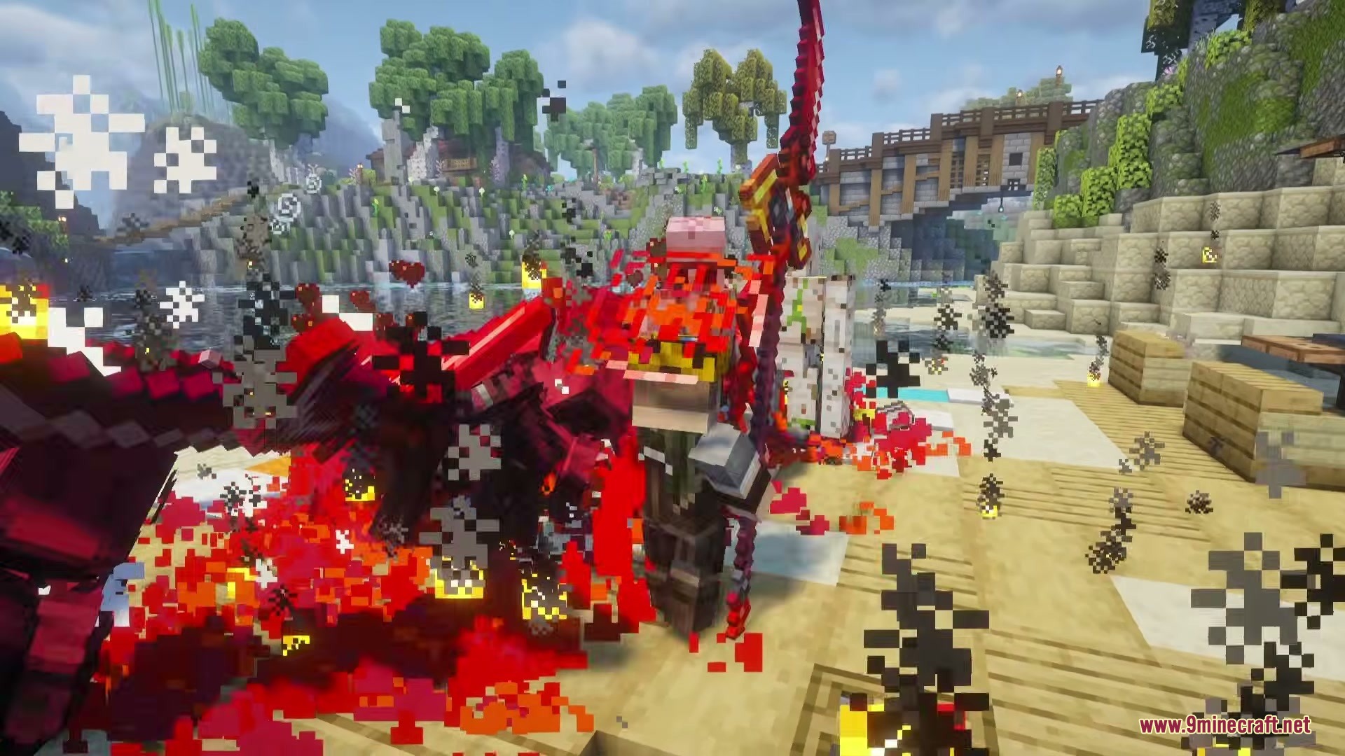 Furious N Grogeous' Mod Screenshot 8 Minecraft character unleashing a powerful combat skill with red and black particle effects