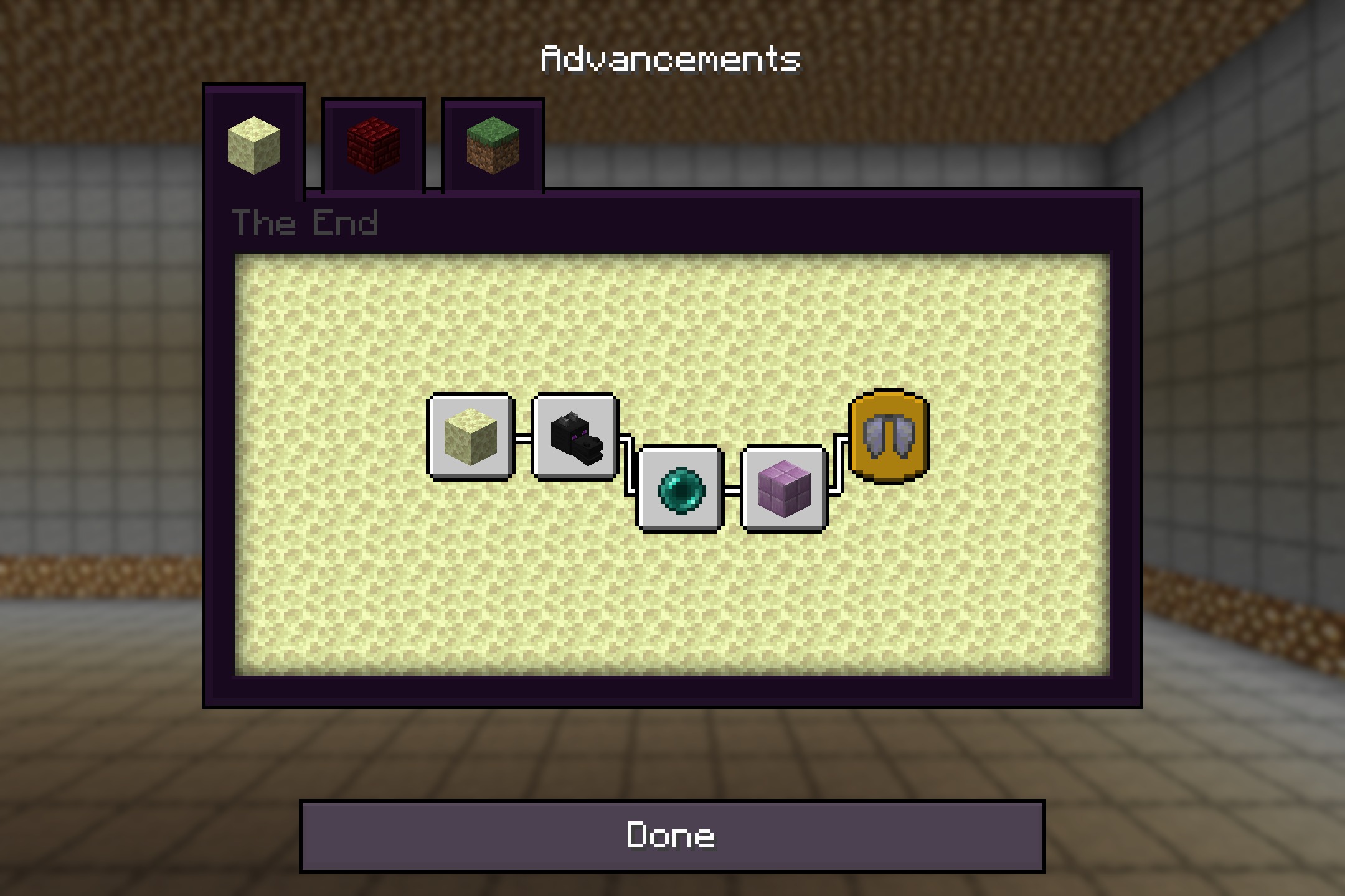 Furry in Inventory Resource Pack Screenshot 2 The advancements screen shows end dimension progress with a dark purple interface design