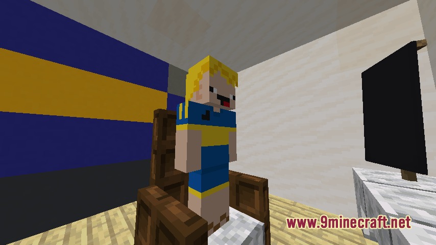Futbol Argentino Mod Screenshot 5 A Minecraft character wearing a blue and yellow soccer jersey in a room