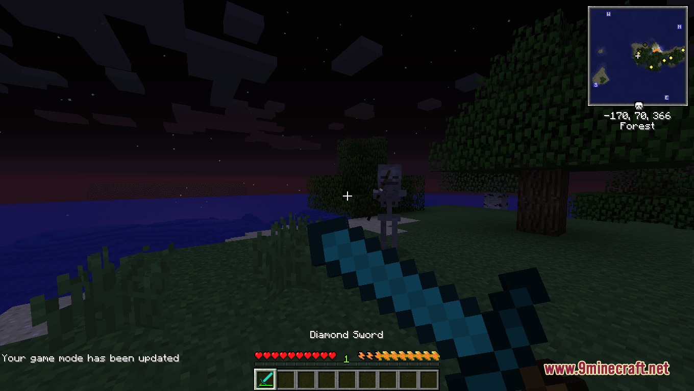 Gaia Tweaks Mod Screenshot 2 Player holding a diamond sword to parry projectiles from a nearby skeleton