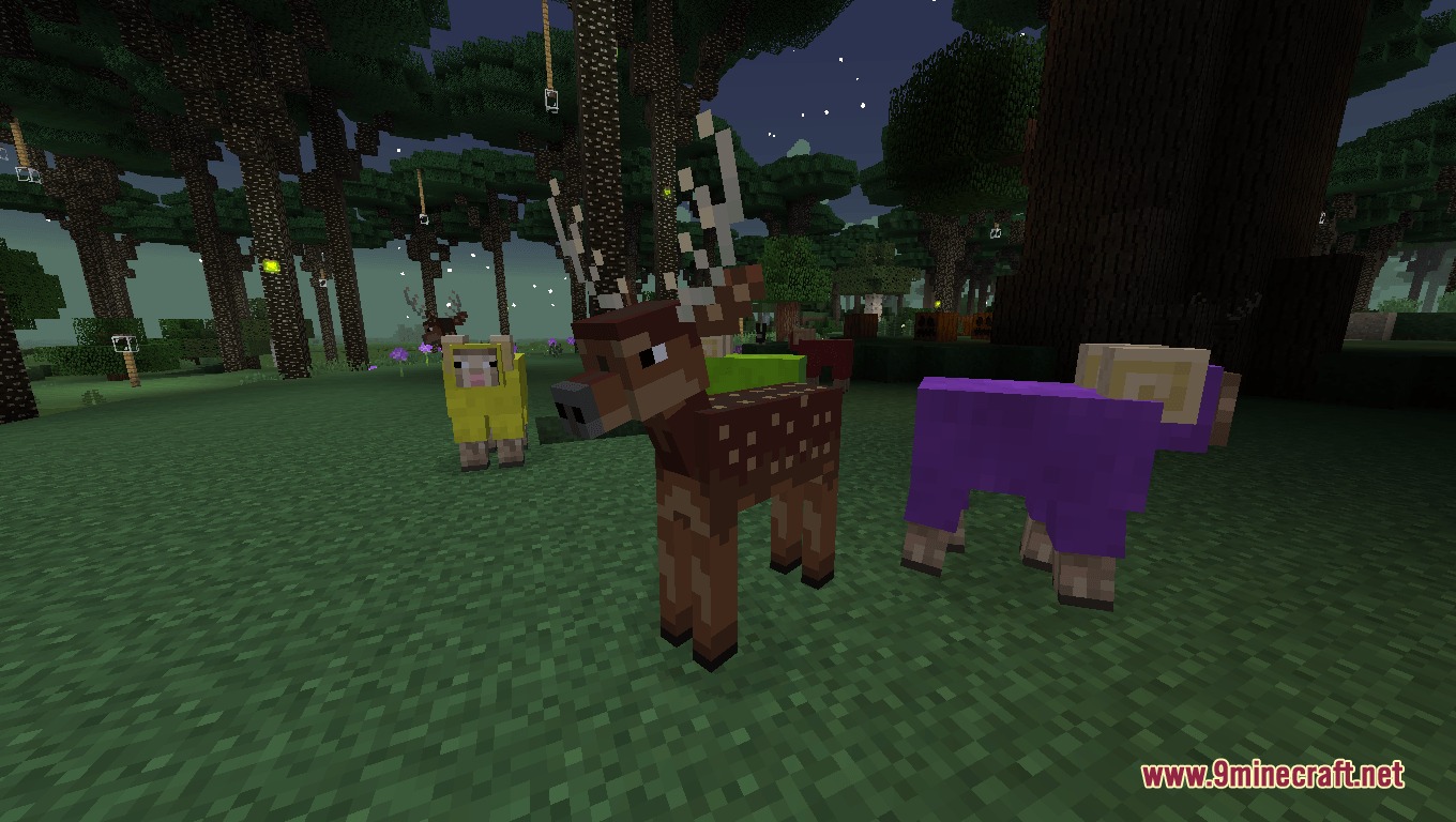 Gaia Tweaks Mod Screenshot 5 Custom models for wild deer and colorful sheep in a dark forest