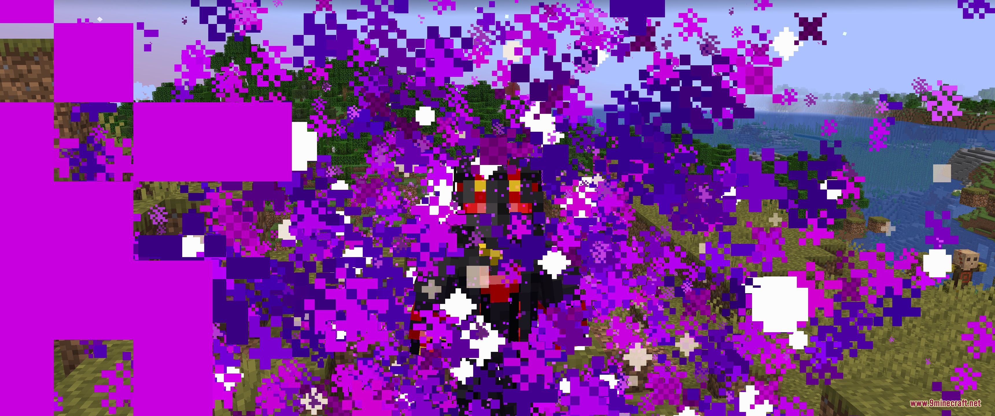 A superhero character is enveloped in a burst of purple and pink energy