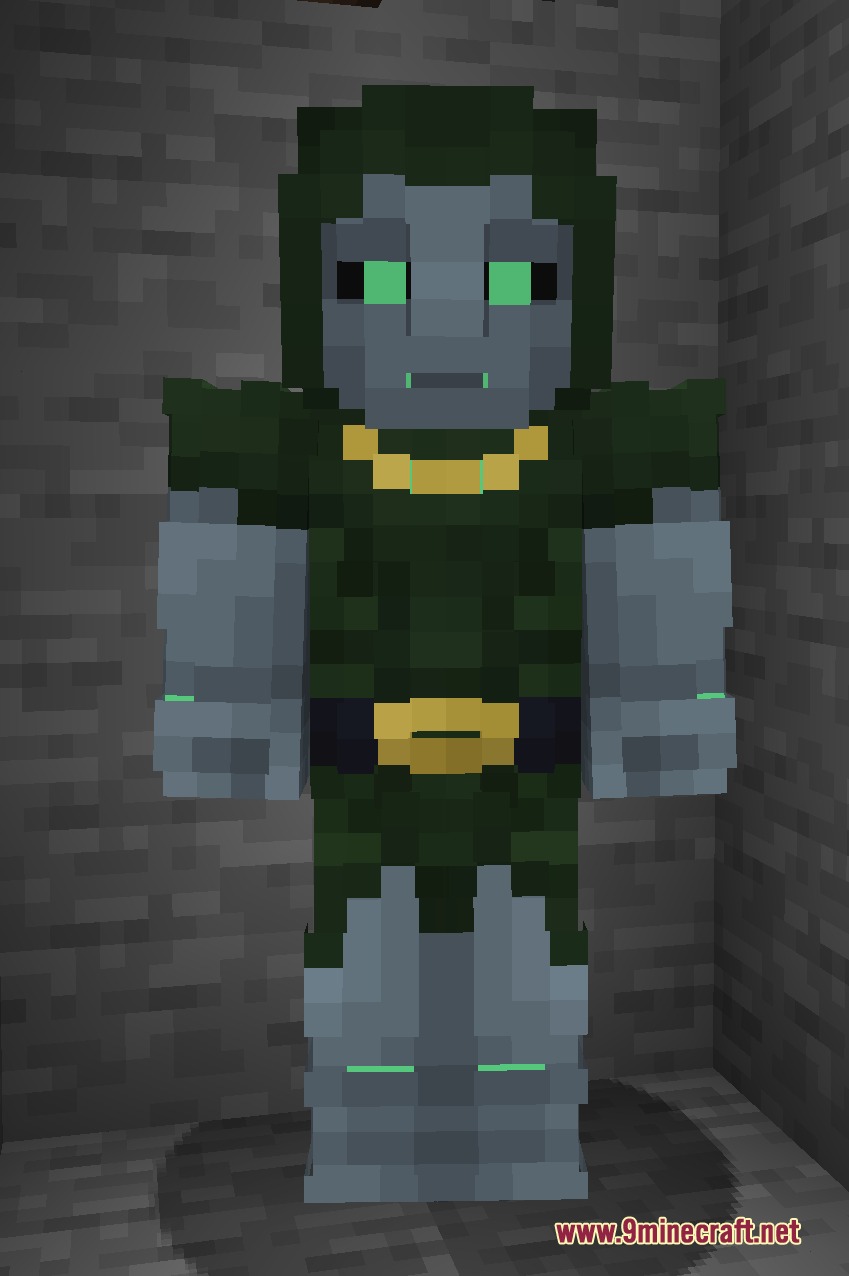 Galaxy Superheroes Mod features a detailed Doctor Doom character model in Minecraft
