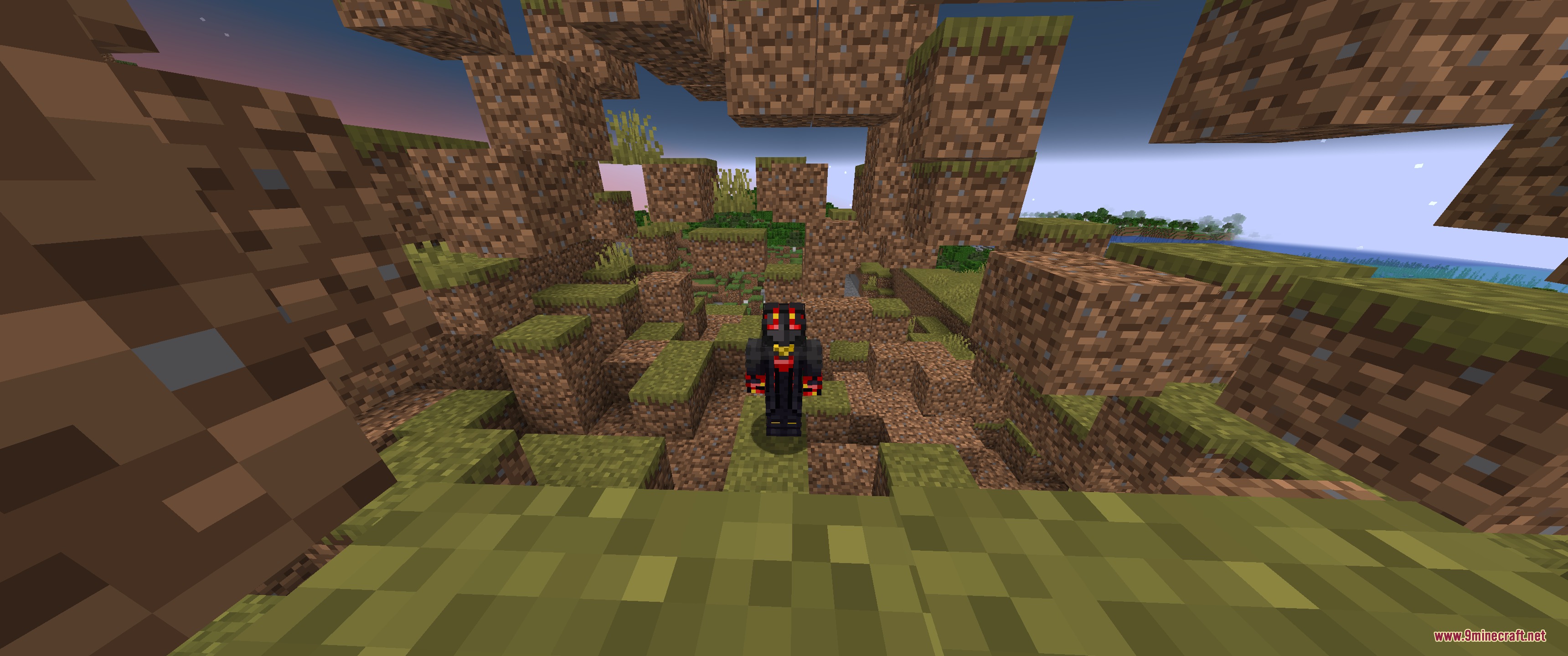 A powerful superhero character stands in the middle of a massive crater