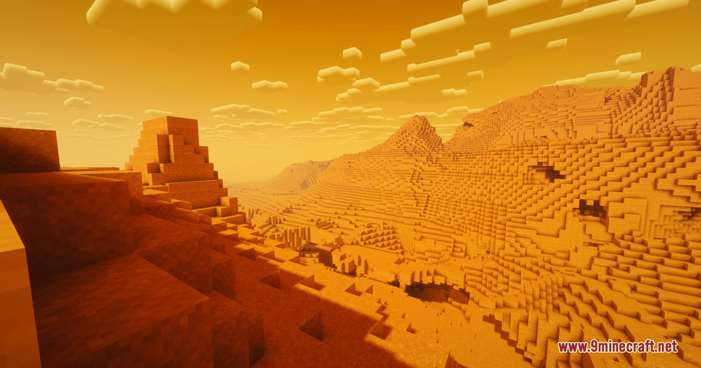 Galaxy Under Chaos a Star Wars Experience Mod Screenshot 7 Vast orange desert landscape with blocky mountains under a hazy sunset sky
