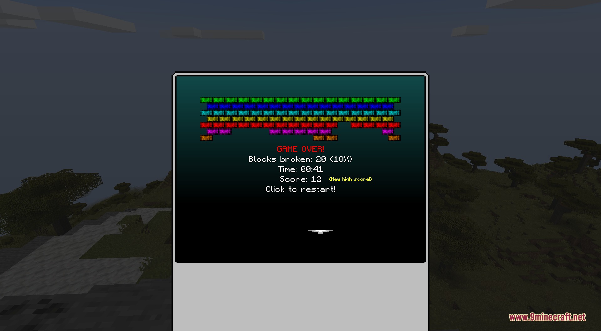 Gamer's Glee by DiamondWalker Mod Screenshot 5 Game over screen of a brick breaking minigame on a handheld console