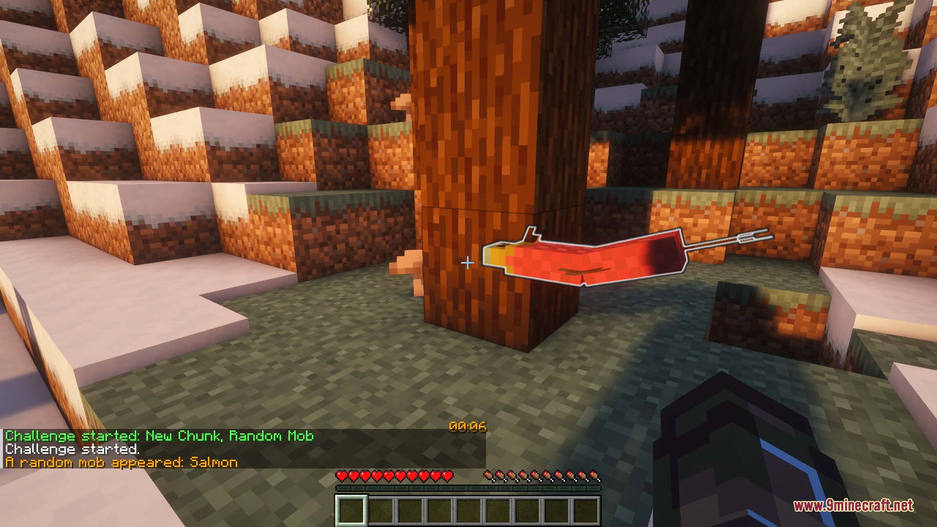 Gauntlet Grid Prime Mod Screenshot 3 A salmon spawns near a tree when the player enters a new chunk