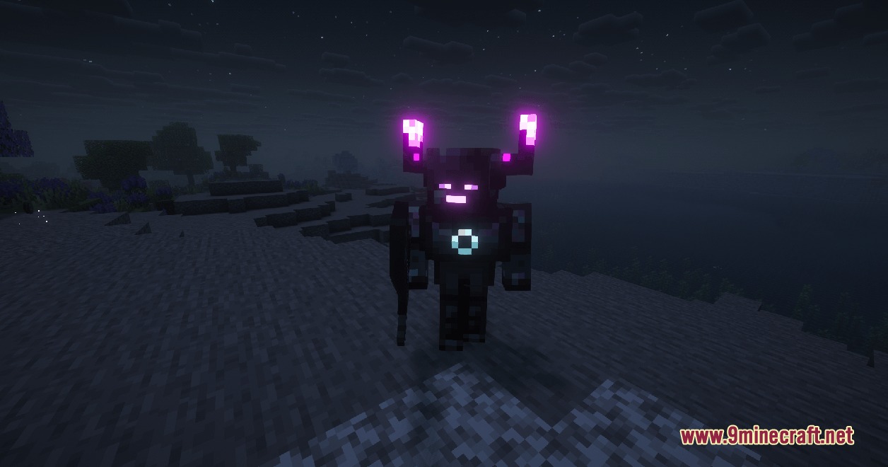 Geo Smelt Reforged Mod Screenshot 2 A player character showcasing the glowing Starcinium armor set in a dark environment