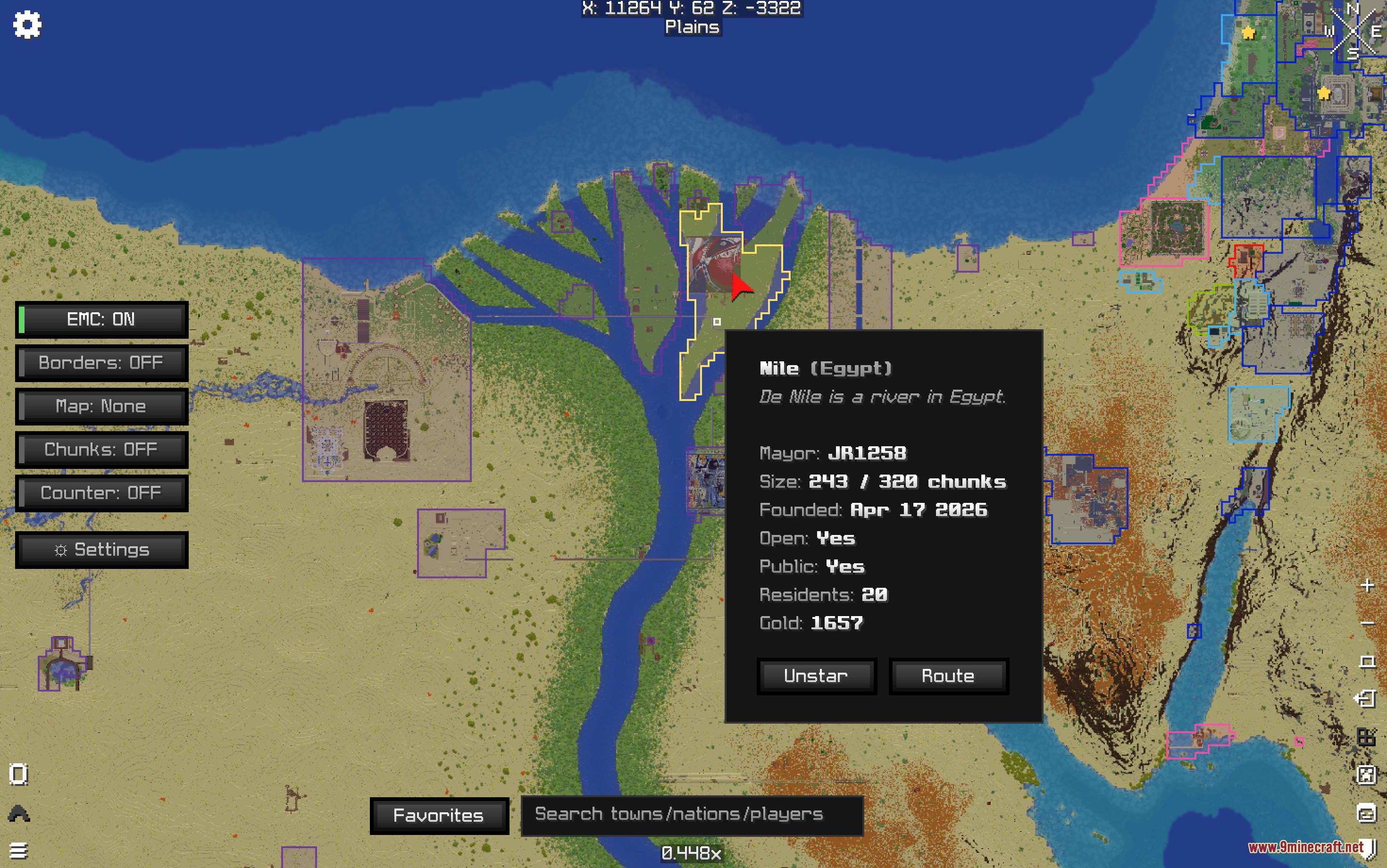 Geopolitical Radar Extension Mod Screenshot 2 Geopolitical Radar Extension Mod displaying town statistics and resident counts in Egypt