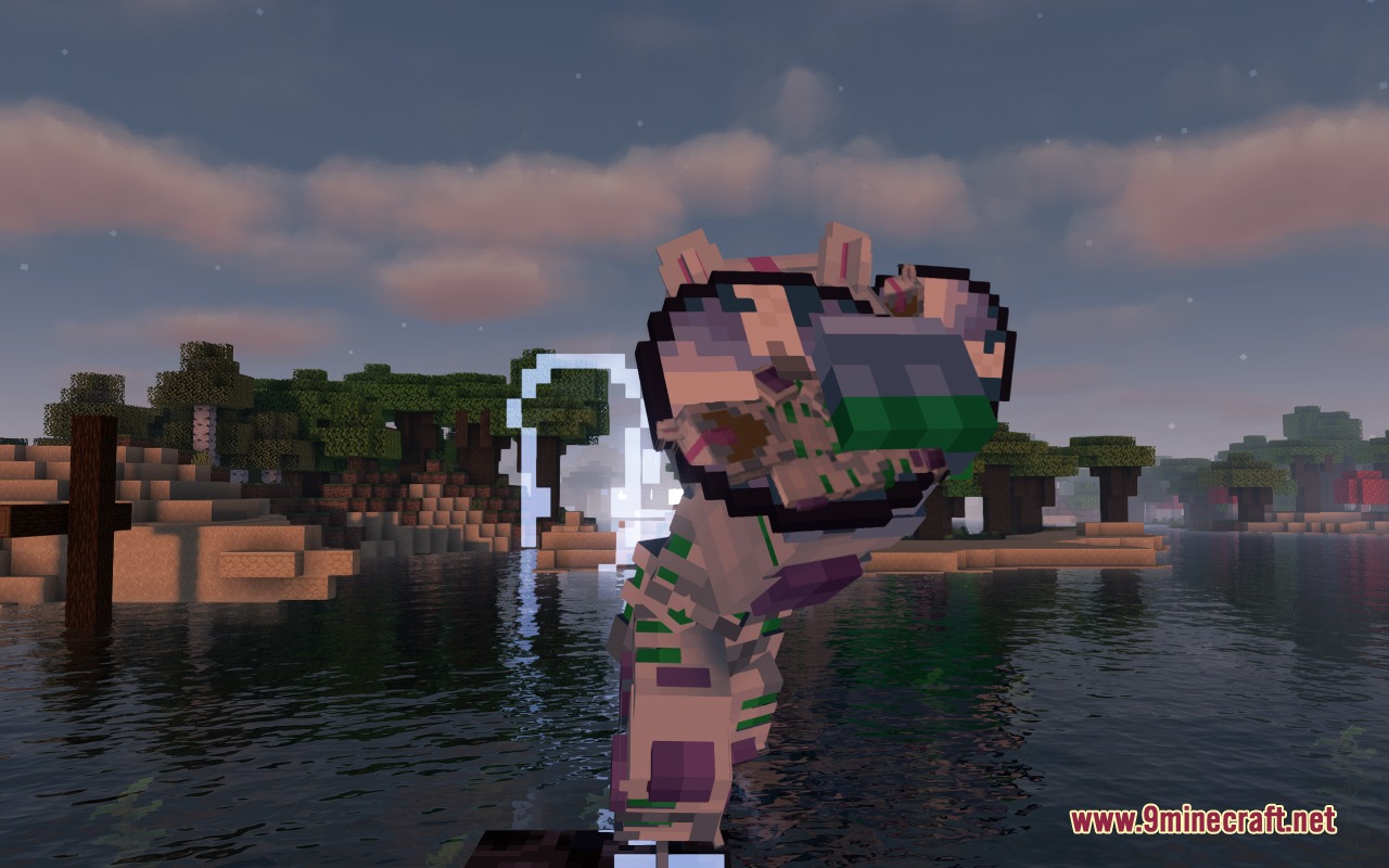 Glacial Suite Mastery Mod Screenshot 1 Player character wearing the White Album Stand armor suit near a river at night