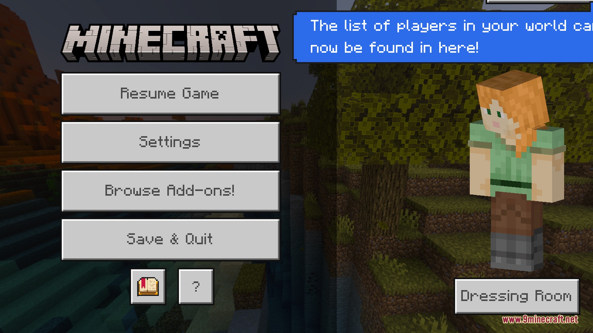 Glimmering Armor Trims Copper Age Shader Screenshot 8 Minecraft pause menu interface with Alex character standing in a desert biome background