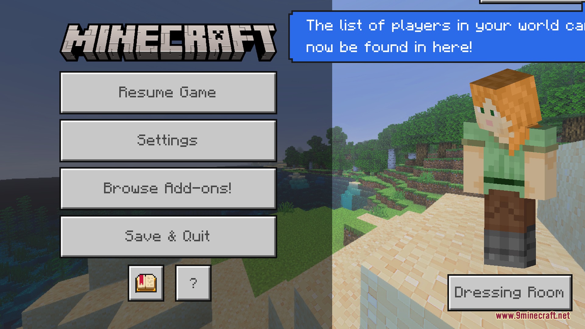 Glimmering Armor Trims Copper Age Shader Screenshot 9 Minecraft pause menu screen displaying Alex standing on a hill in the sun