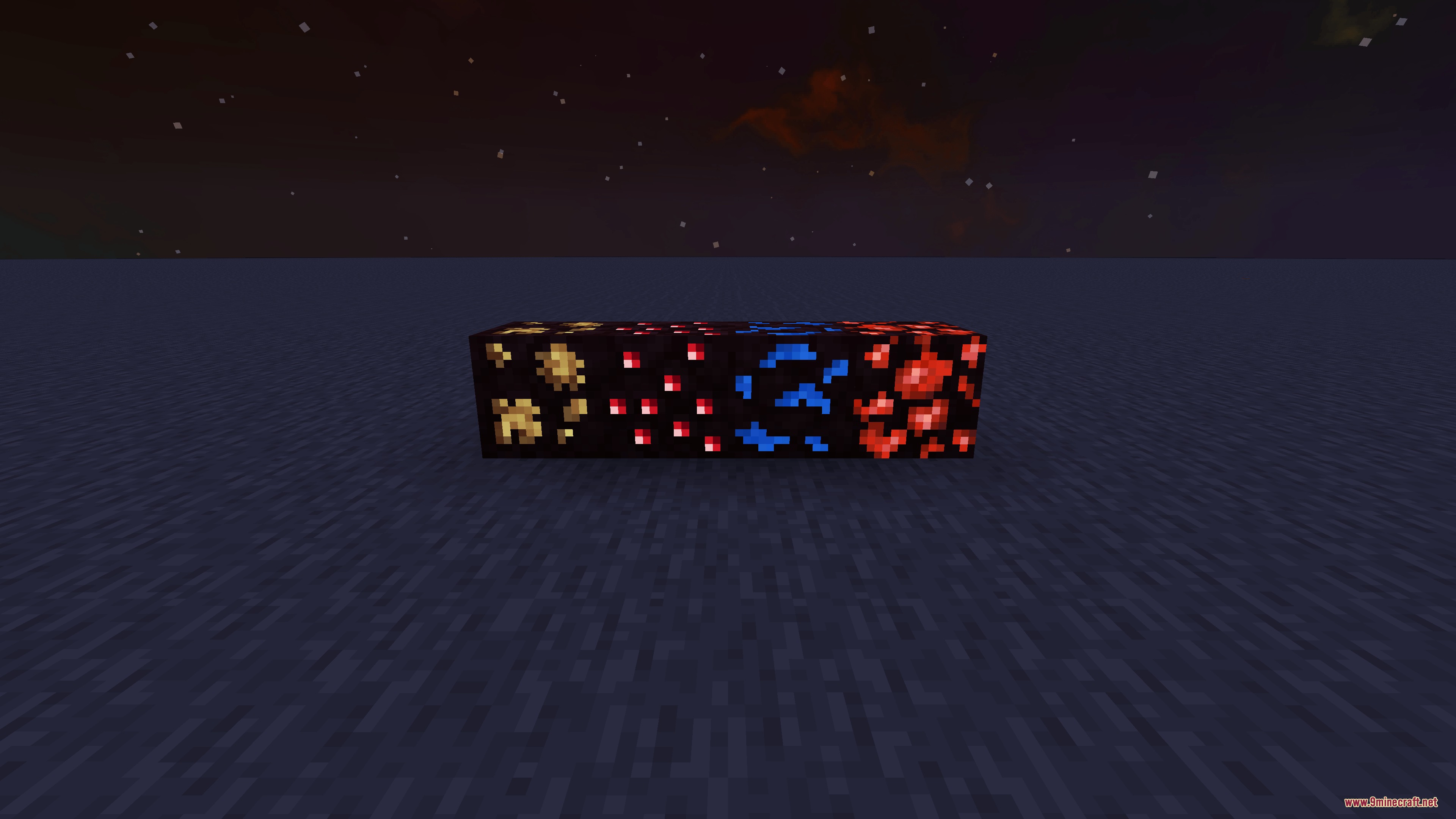 Glowing Emissive Ores Definitive Edition Mod Screenshot 5 A row of four glowing ore blocks placed on the dark ground