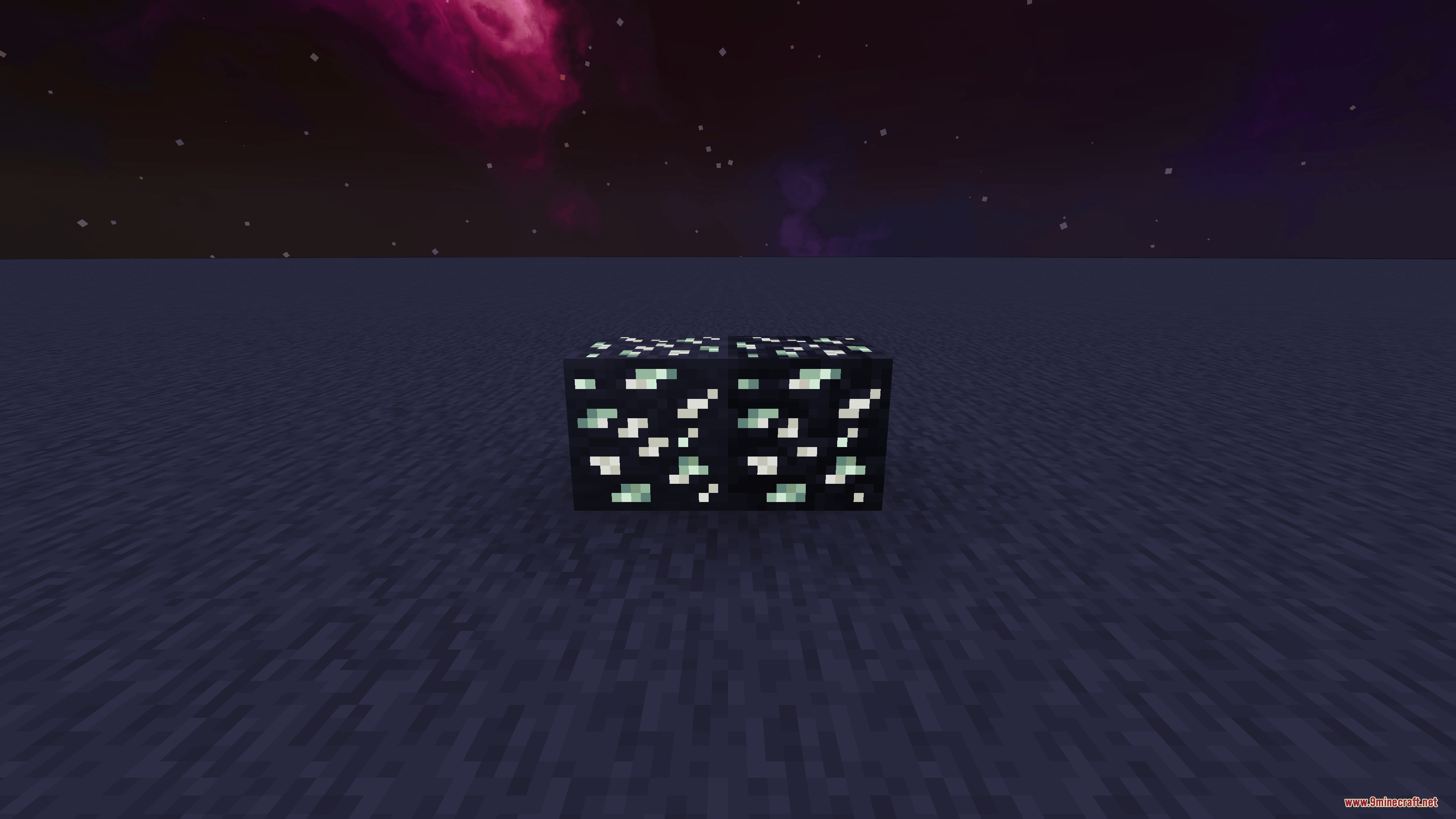 Glowing Emissive Ores Definitive Edition Mod Screenshot 7 Two glowing diamond ore blocks standing out against a dark purple night sky