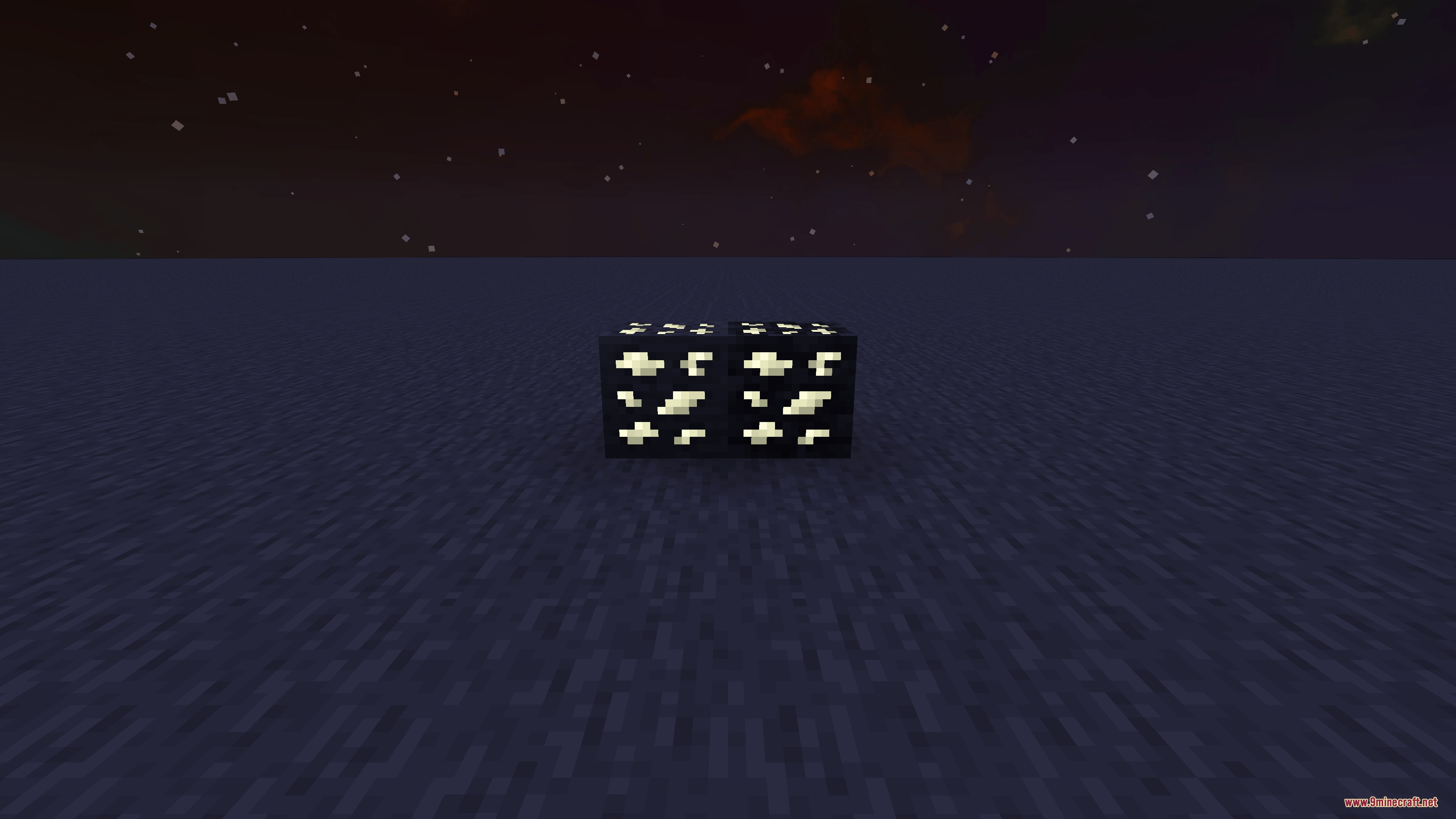 Glowing Emissive Ores Definitive Edition Mod Screenshot 8 Two glowing gold ore blocks shining brightly in a dark night environment