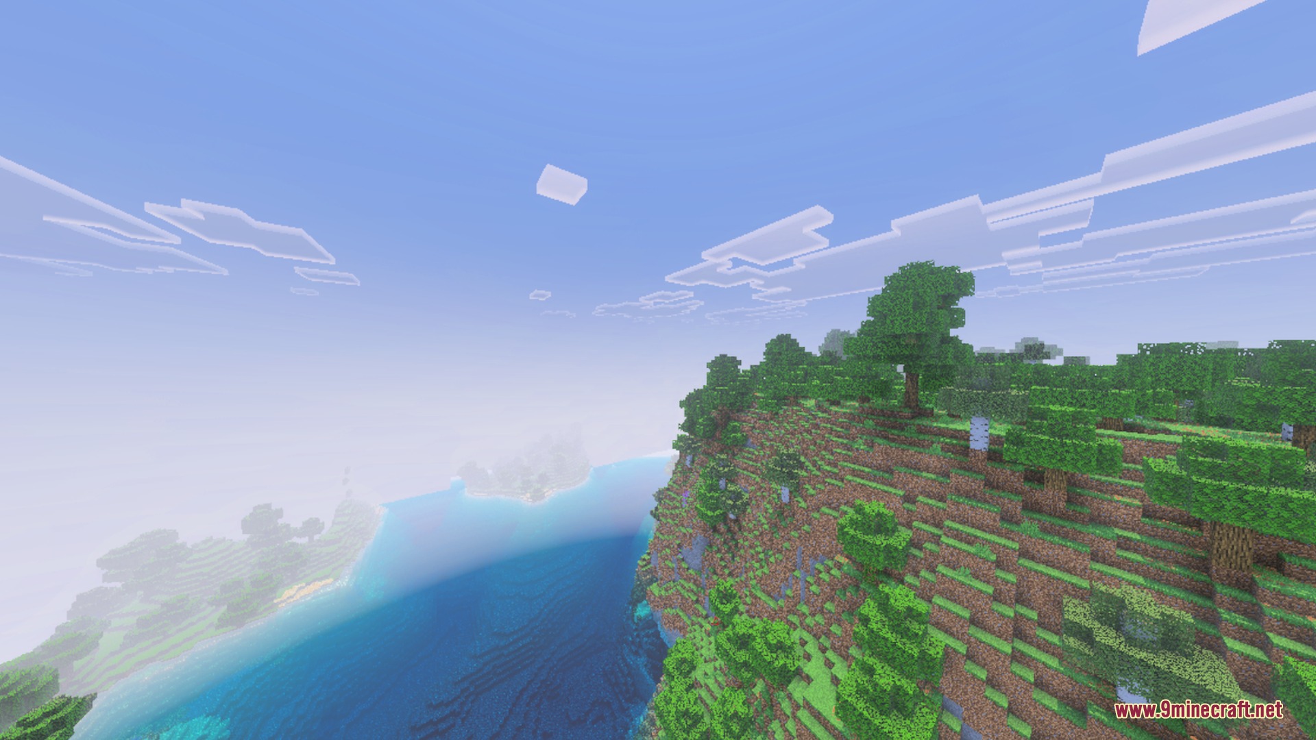 Glowing Ores Plus Shader Screenshot 6 A beautiful Minecraft landscape with a high cliff next to the blue sea