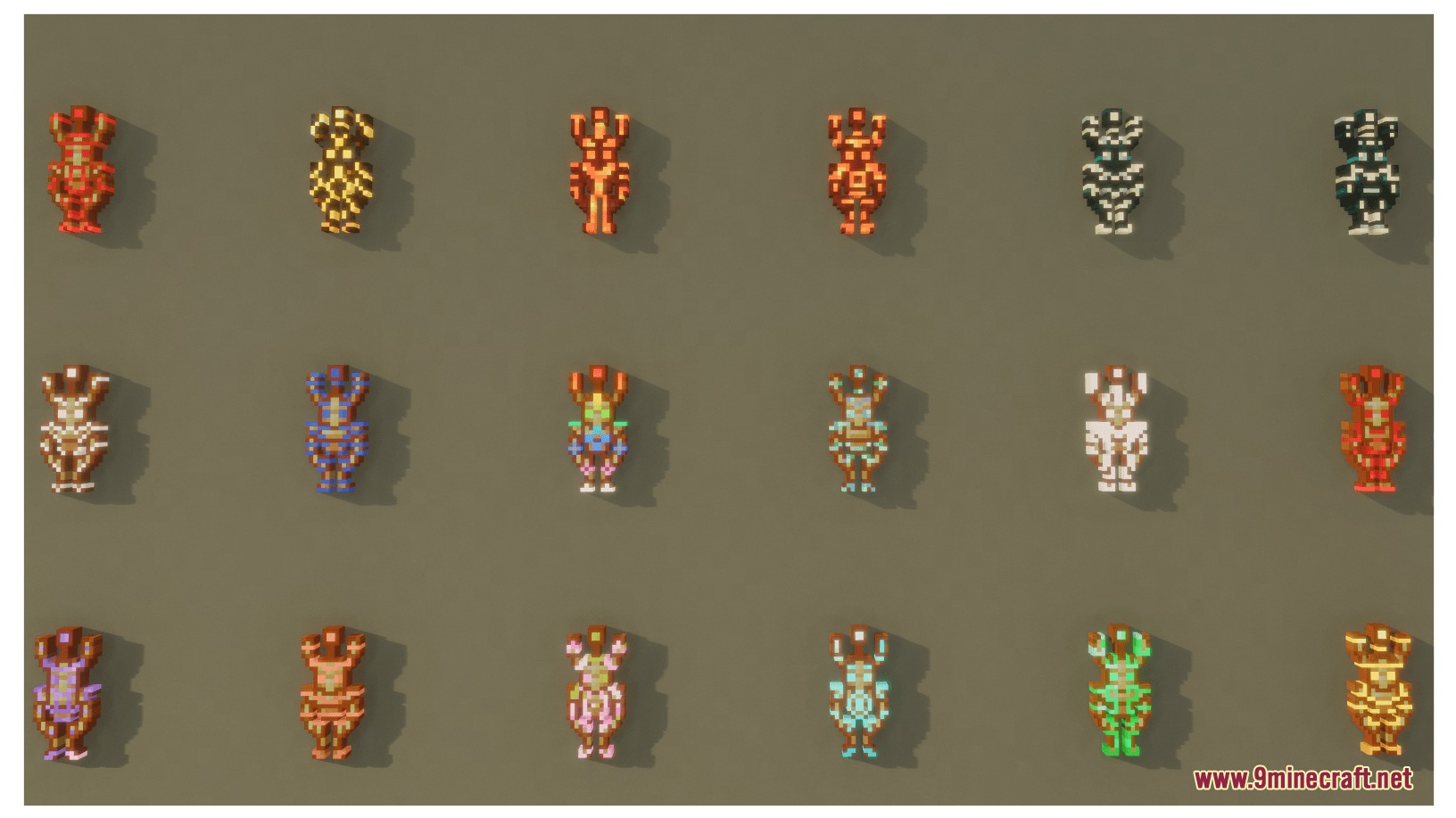 Glowing Trim Totem Resource Pack Screenshot 6 A variety of colorful glowing totems with different armor trim patterns