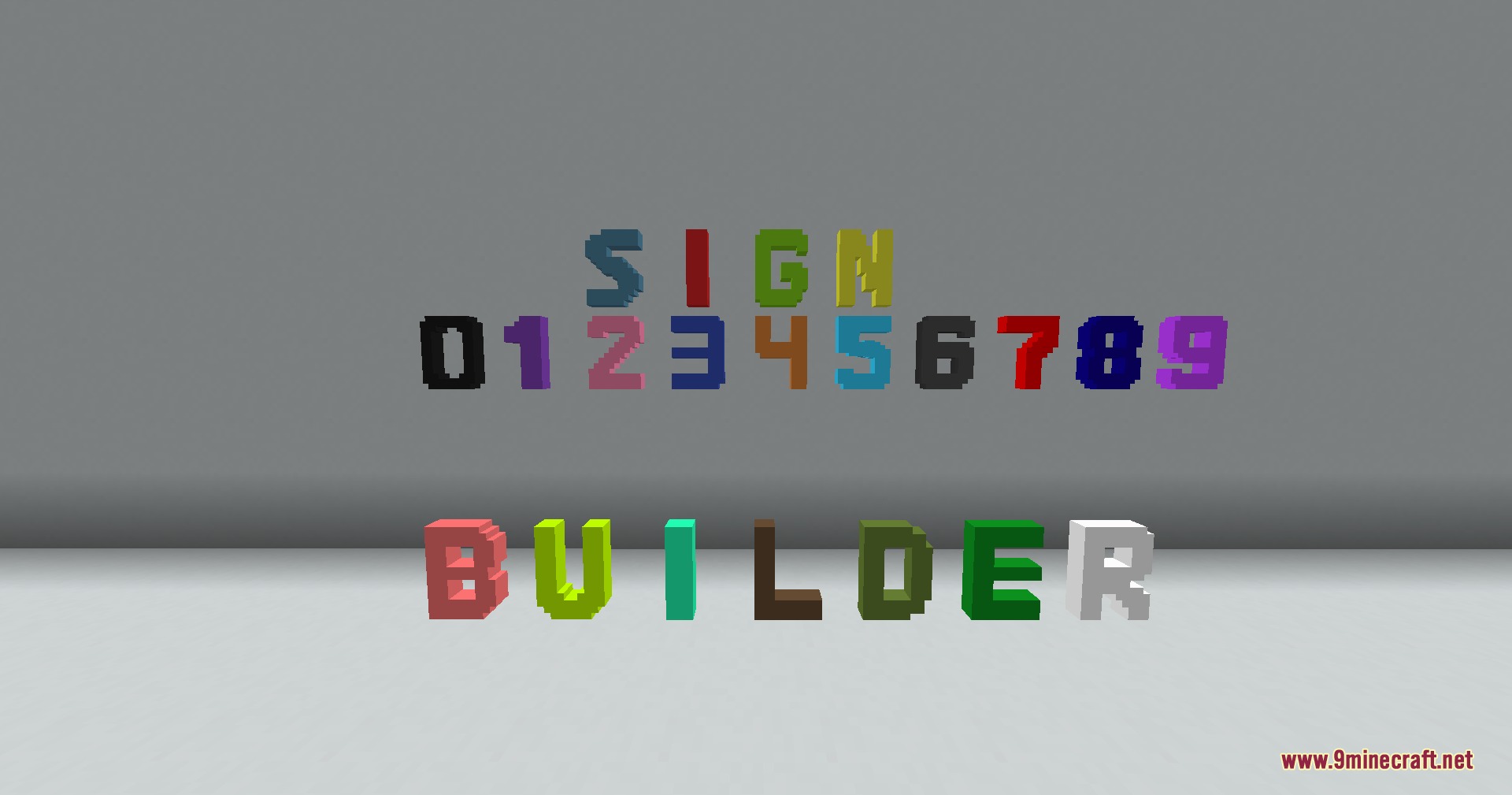 Display of colorful blocky letters and numbers from the Glyph Craft Foundry