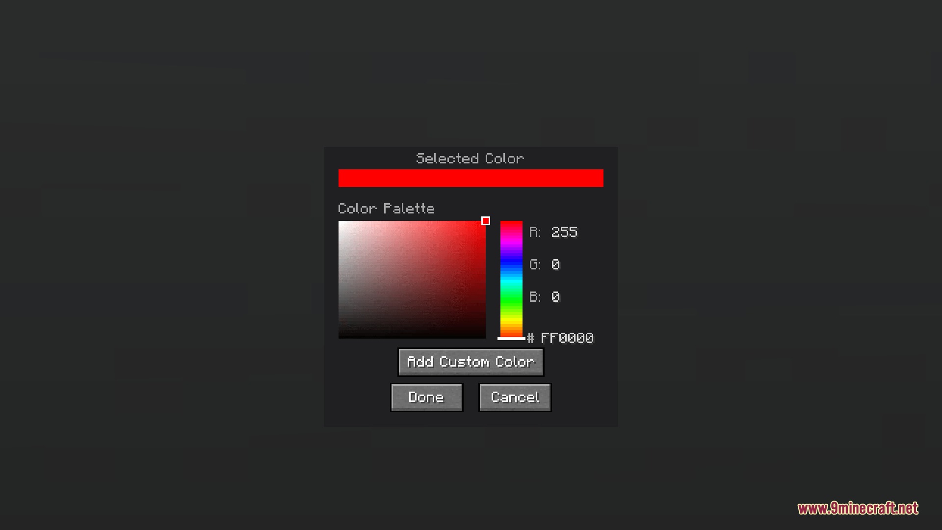 Custom color picker interface for painting letters and symbols in Minecraft