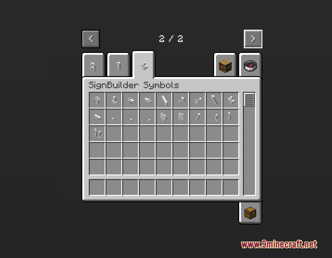 Glyph Craft Foundry Mod creative menu displaying various symbols for custom signs