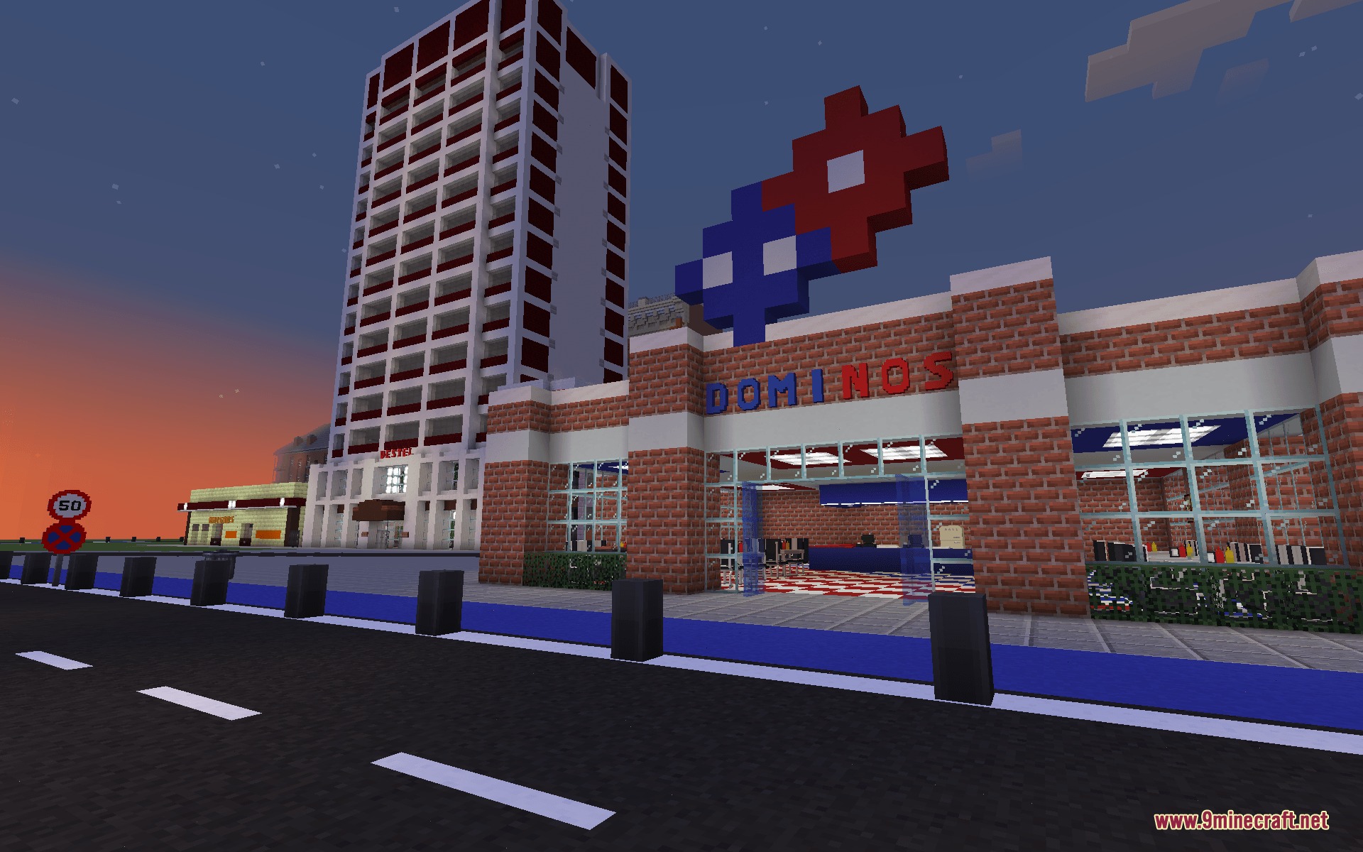 Dominos Pizza building featuring custom 3D signage from Glyph Craft Foundry Mod