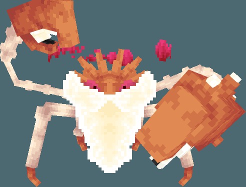 A giant pixelated Kingler model with massive orange claws and white beard