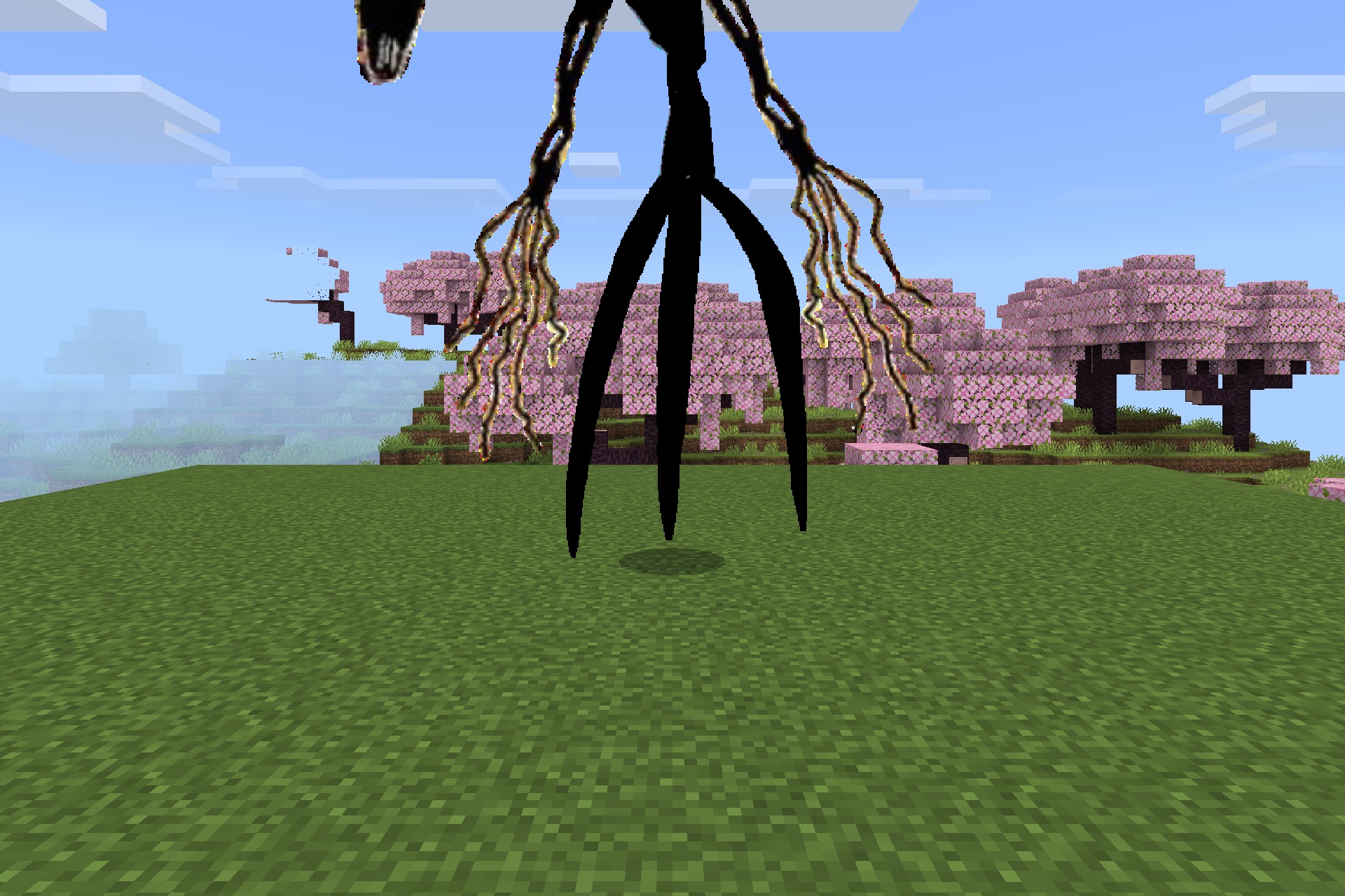 Goat Stalker Addon Screenshot 1 The Goat Stalker creature watches the player from a distance near cherry blossom trees