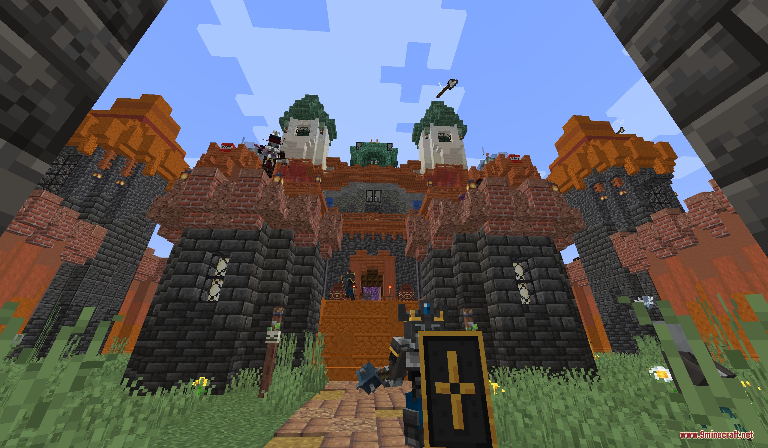 Goety Awaken Mod Screenshot 1 A player stands before a massive castle from the Goety Awaken Mod