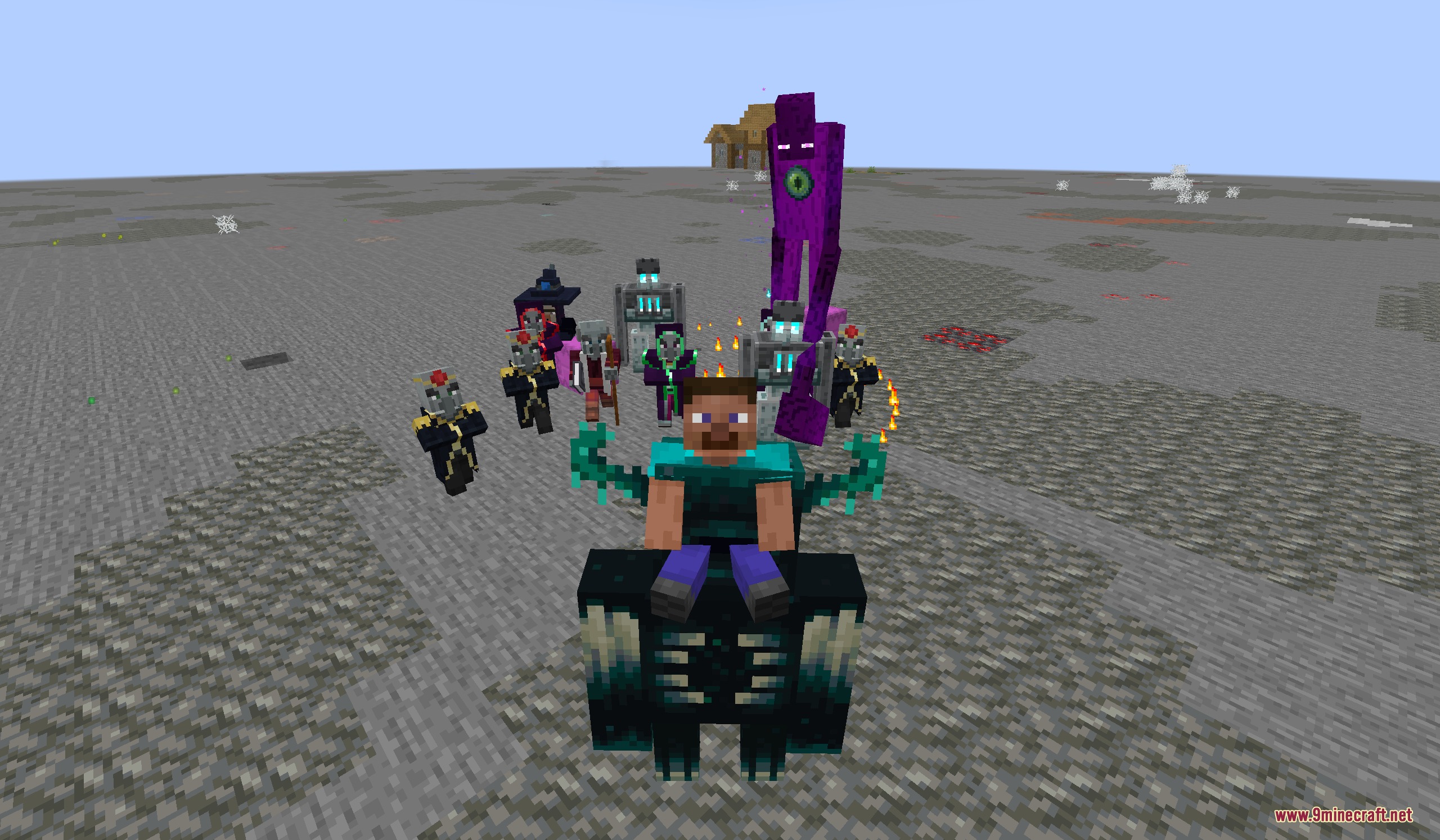 Goety Awaken Mod Screenshot 4 A player rides a powerful mount while leading a group of dark servants