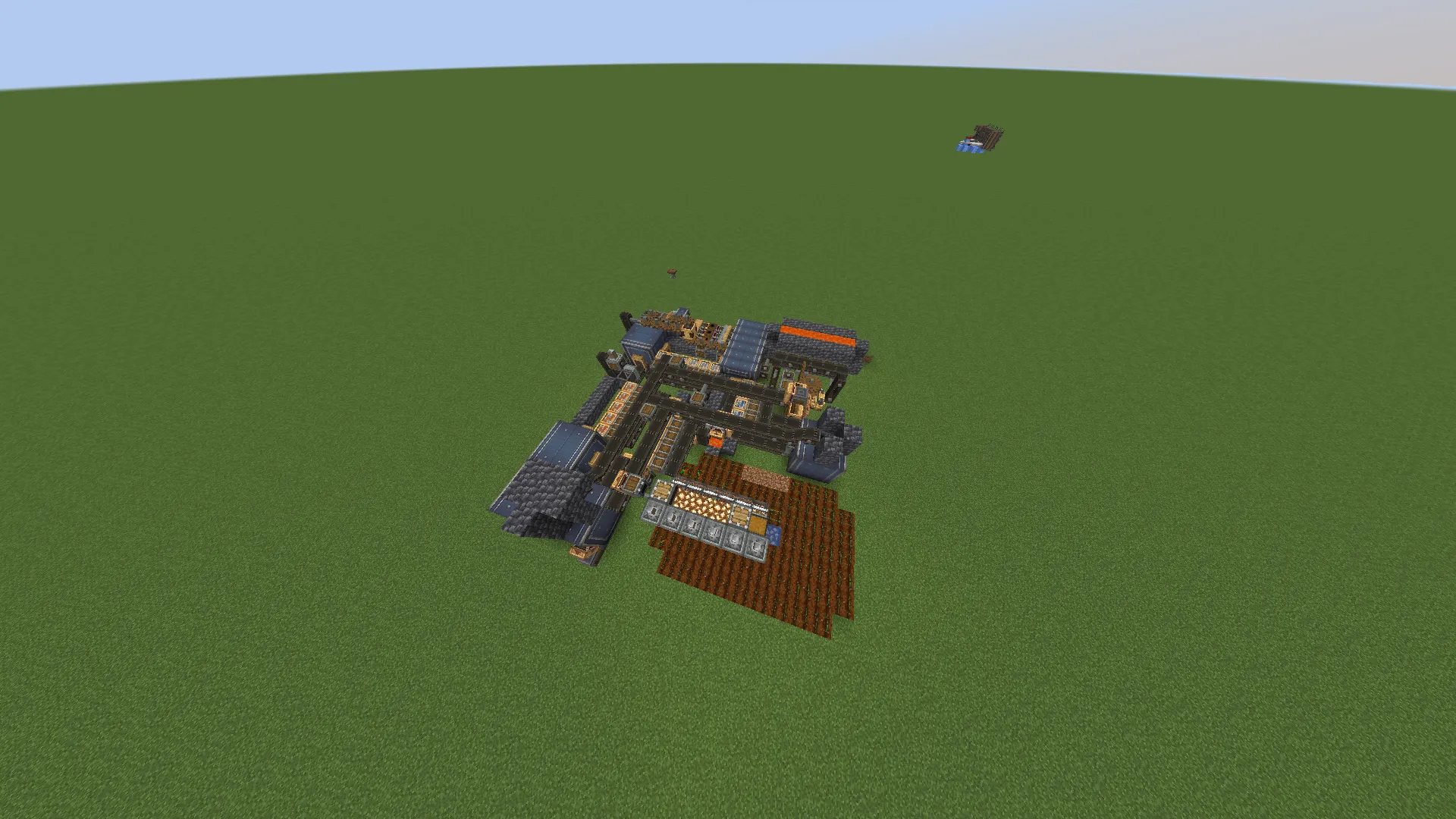 Golden Carrots Farm Schematic Screenshots 2 Aerial view of an automated golden carrot farm on a flat world