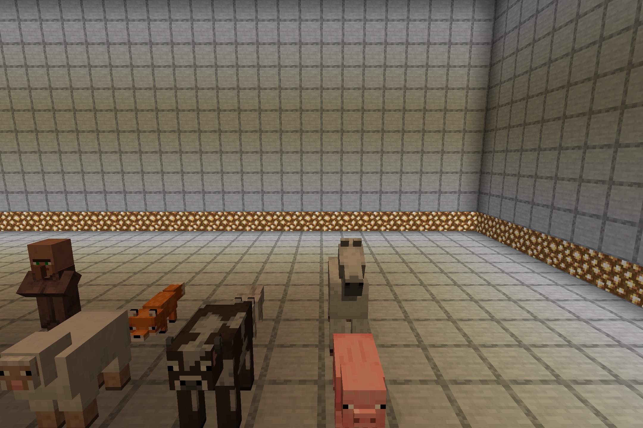 Golem Girl Resource Pack Screenshot 2 Closer view of several passive Minecraft mobs standing in a tiled area