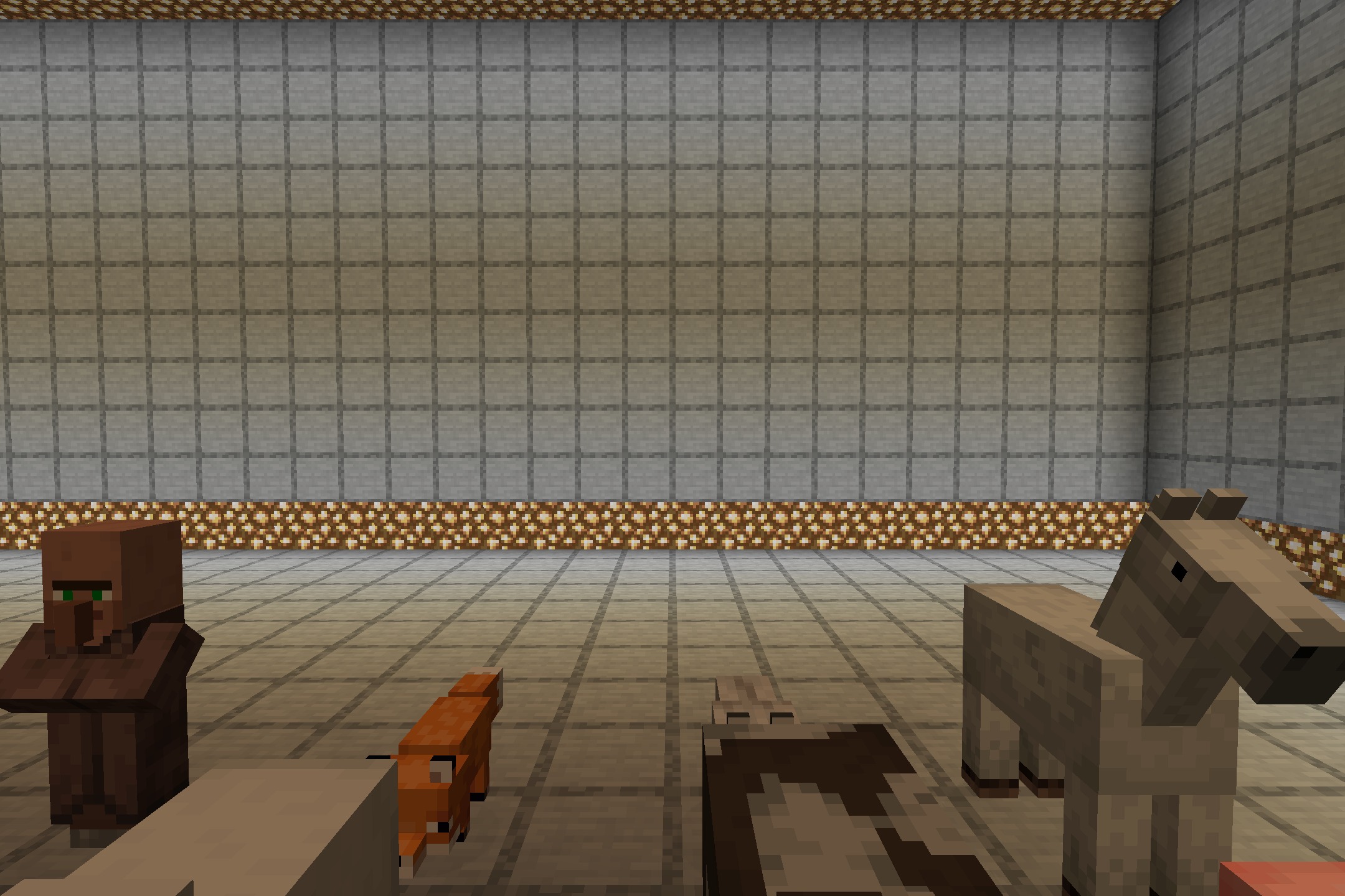 Golem Girl Resource Pack Screenshot 4 Close view of Minecraft villager and animals in tiled room