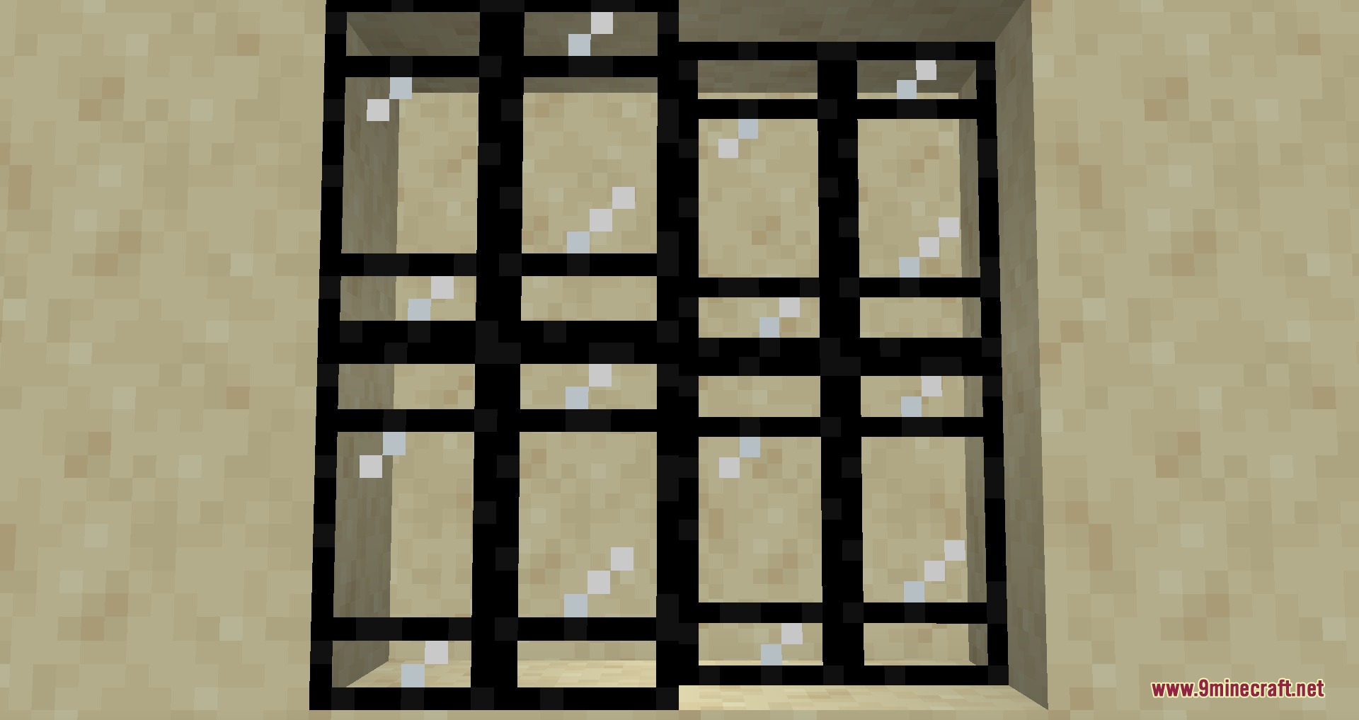 Gothiclily's Glass Pack Resource Pack Screenshot 8 Minimalist black grid window panes installed within a tan sandstone wall