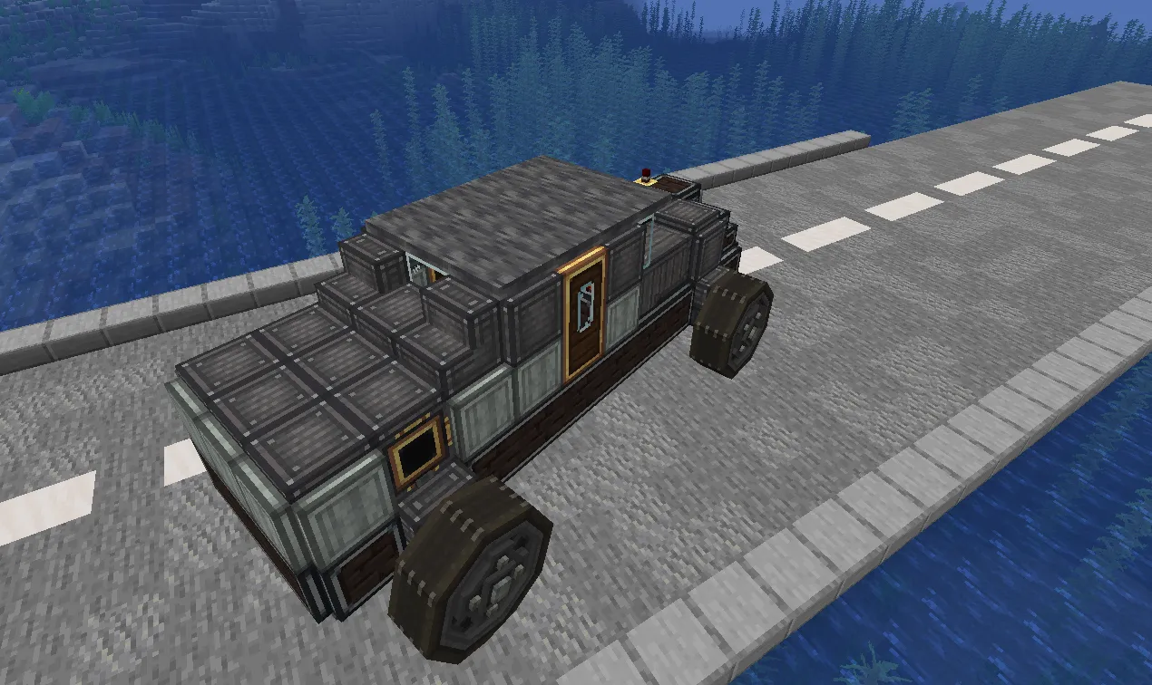 Grach Car Schematic Screenshots 2 A custom Grach Car driving on a road over the deep blue ocean