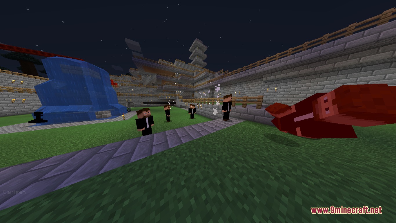 Grandmaster's Gambit Mod Screenshot 2 Grandmaster mobs gather in a courtyard while one is launched into the air