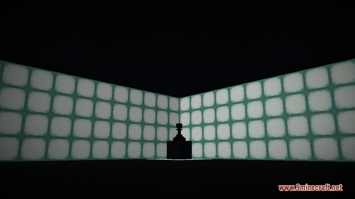 Grandmaster's Gambit Mod Screenshot 5 A black chess pawn on a pedestal surrounded by glowing sea lanterns