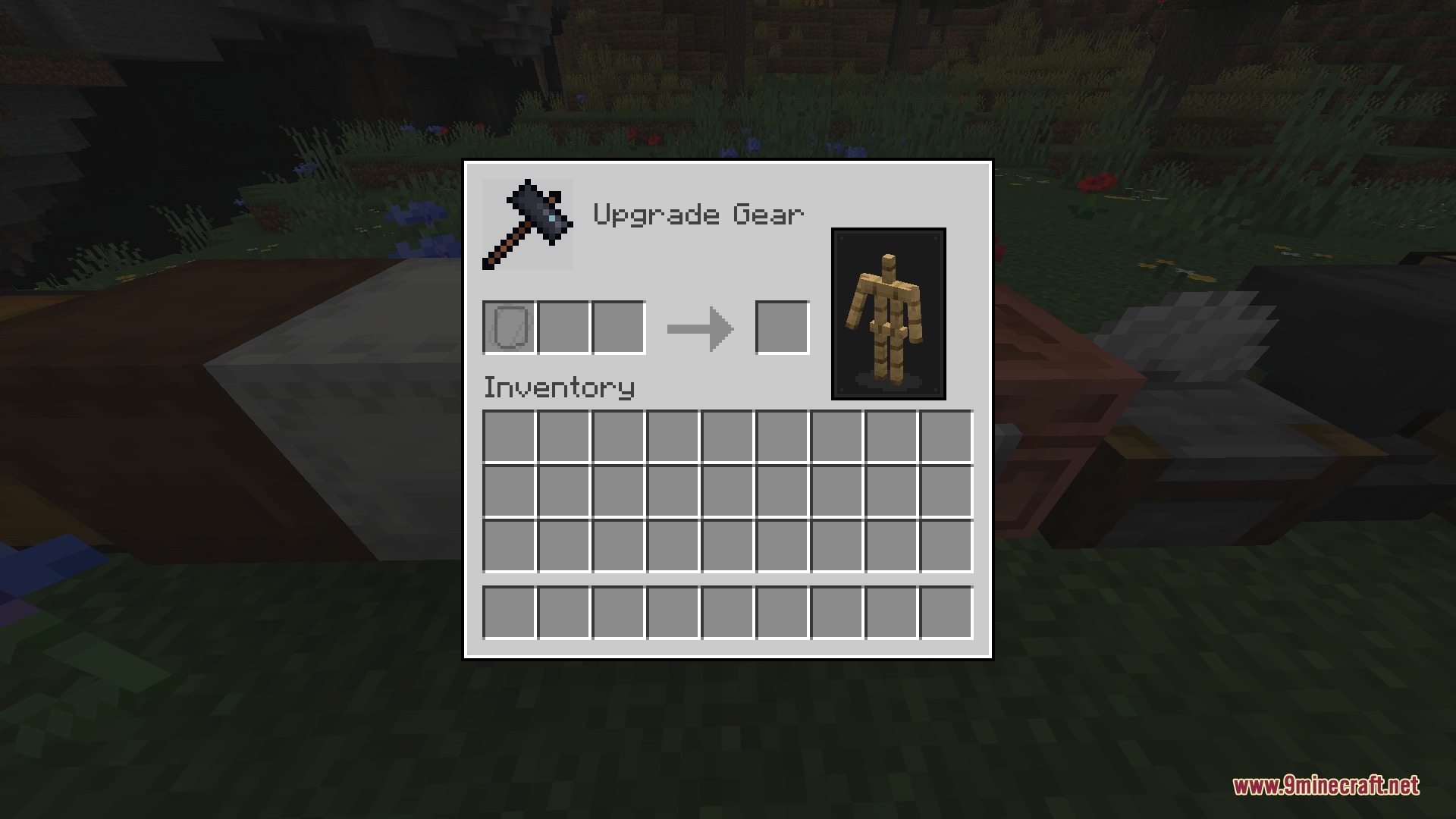 Gravel GUI Resource Pack Screenshot 4 A smithing table interface with a clean frame and clear item upgrade slots