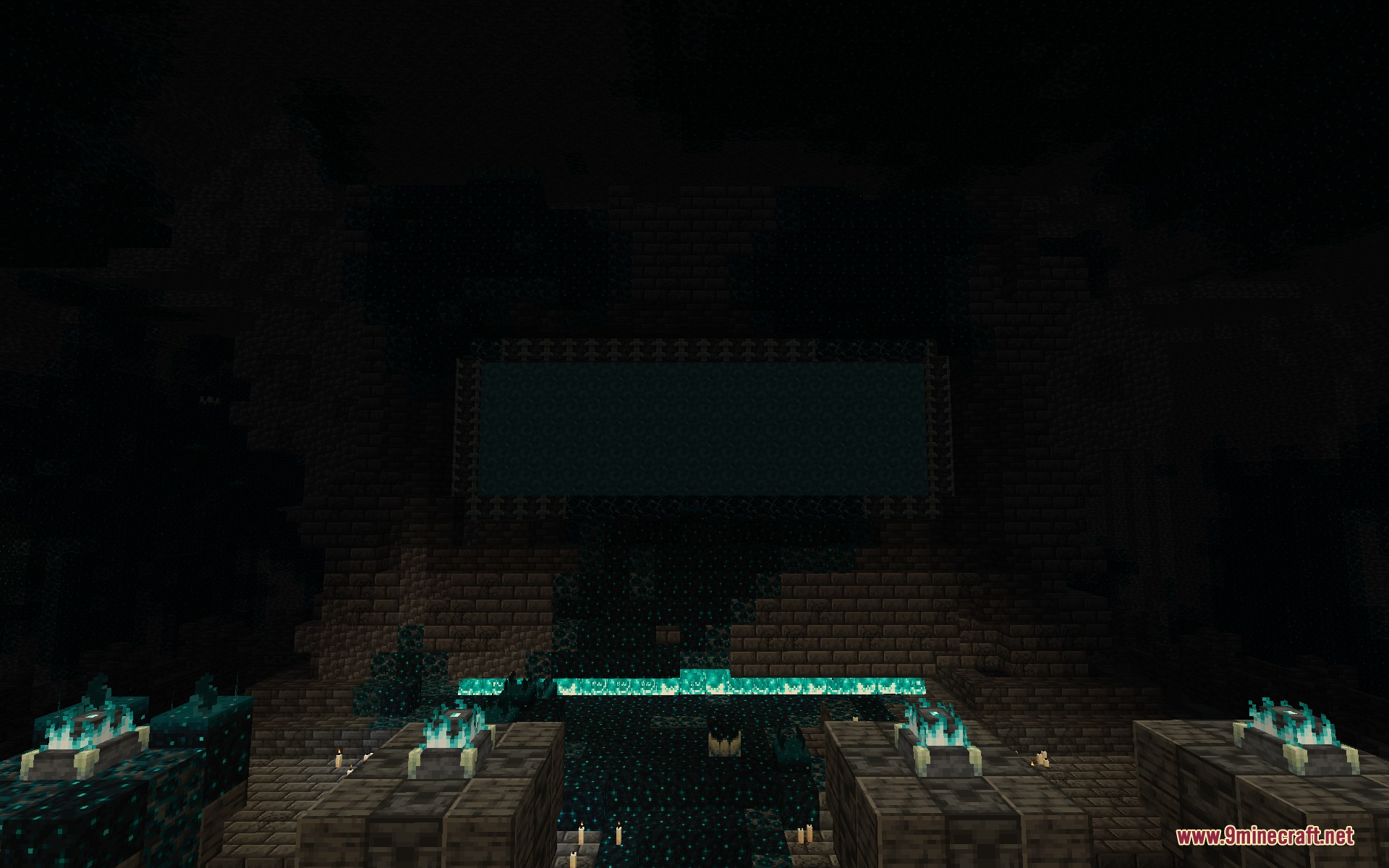 An ancient portal to the Alterworld dimension surrounded by glowing soul fire pedestals