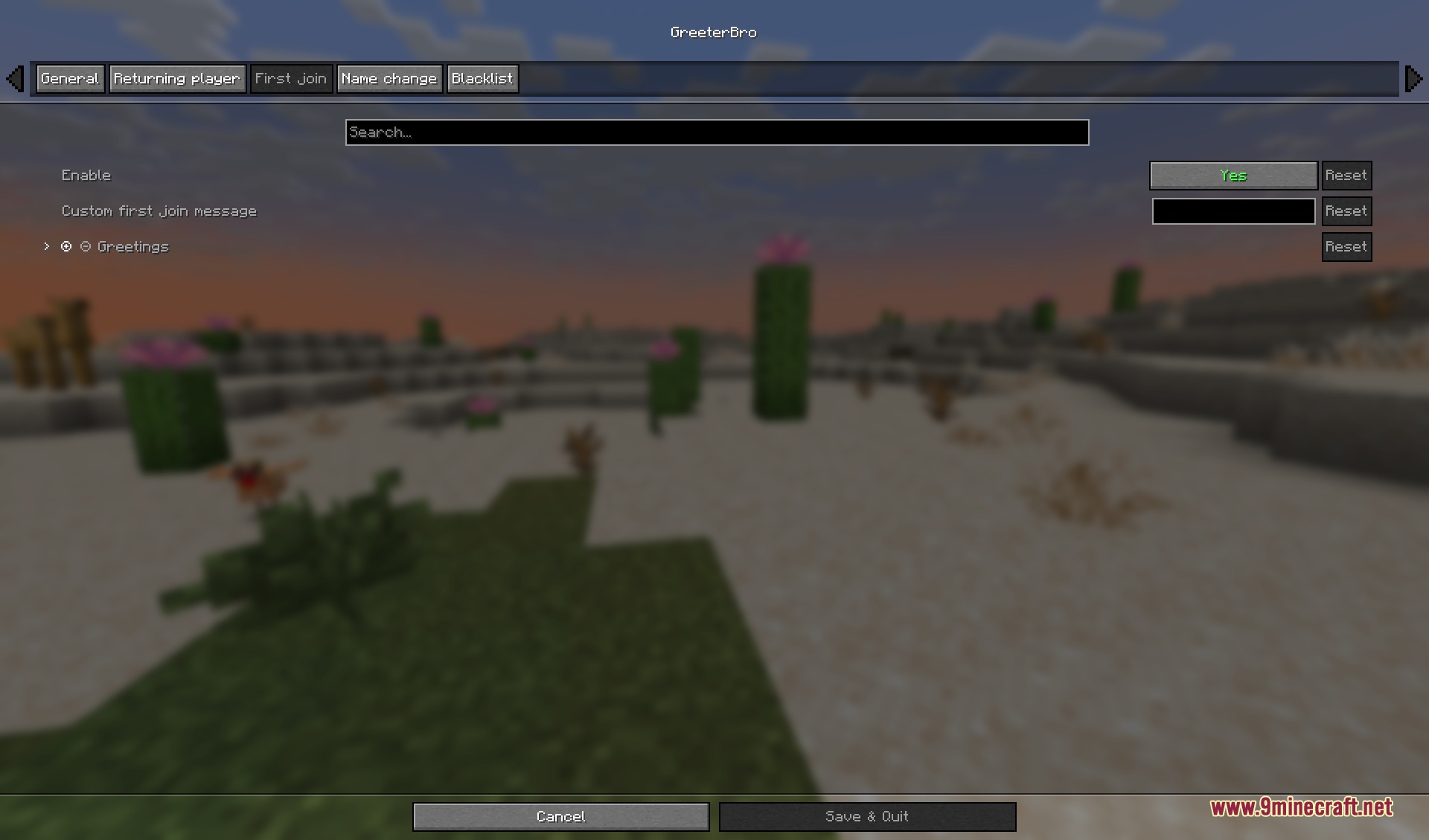 Greeter Bro configuration menu for setting up custom greetings for the first join