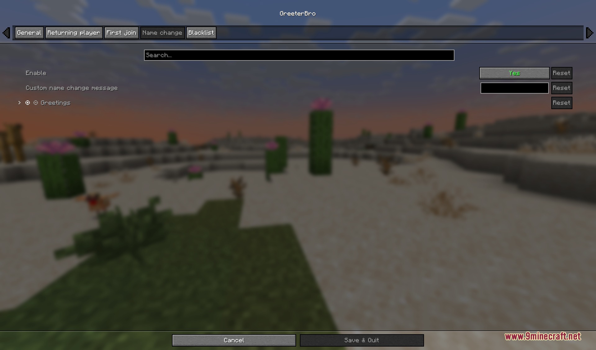 Configuration menu for setting up custom greetings for players with changed names