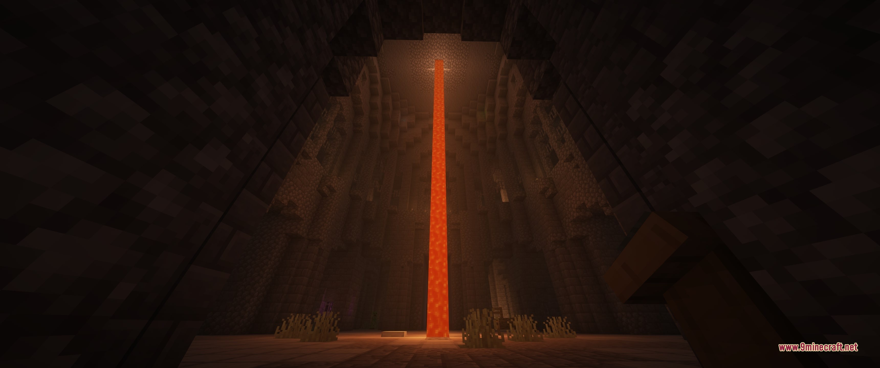 Grim Kingdoms Vanilla Edition Data Pack Screenshot 8 A tall stone citadel room featuring a single vertical stream of lava