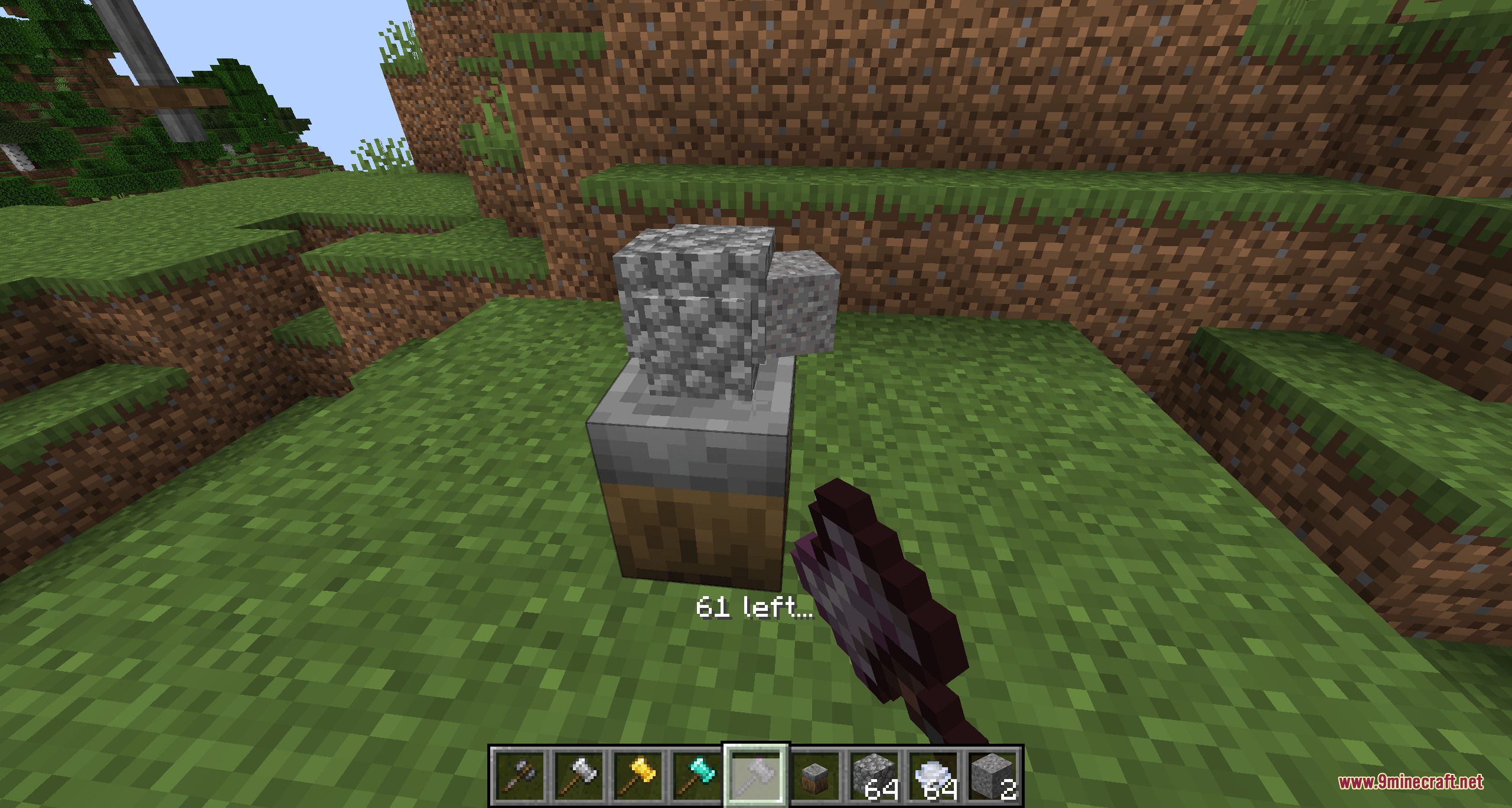Grit and Gristle Mod Screenshot 4 Player using a hammer to crush materials on a Workstone block