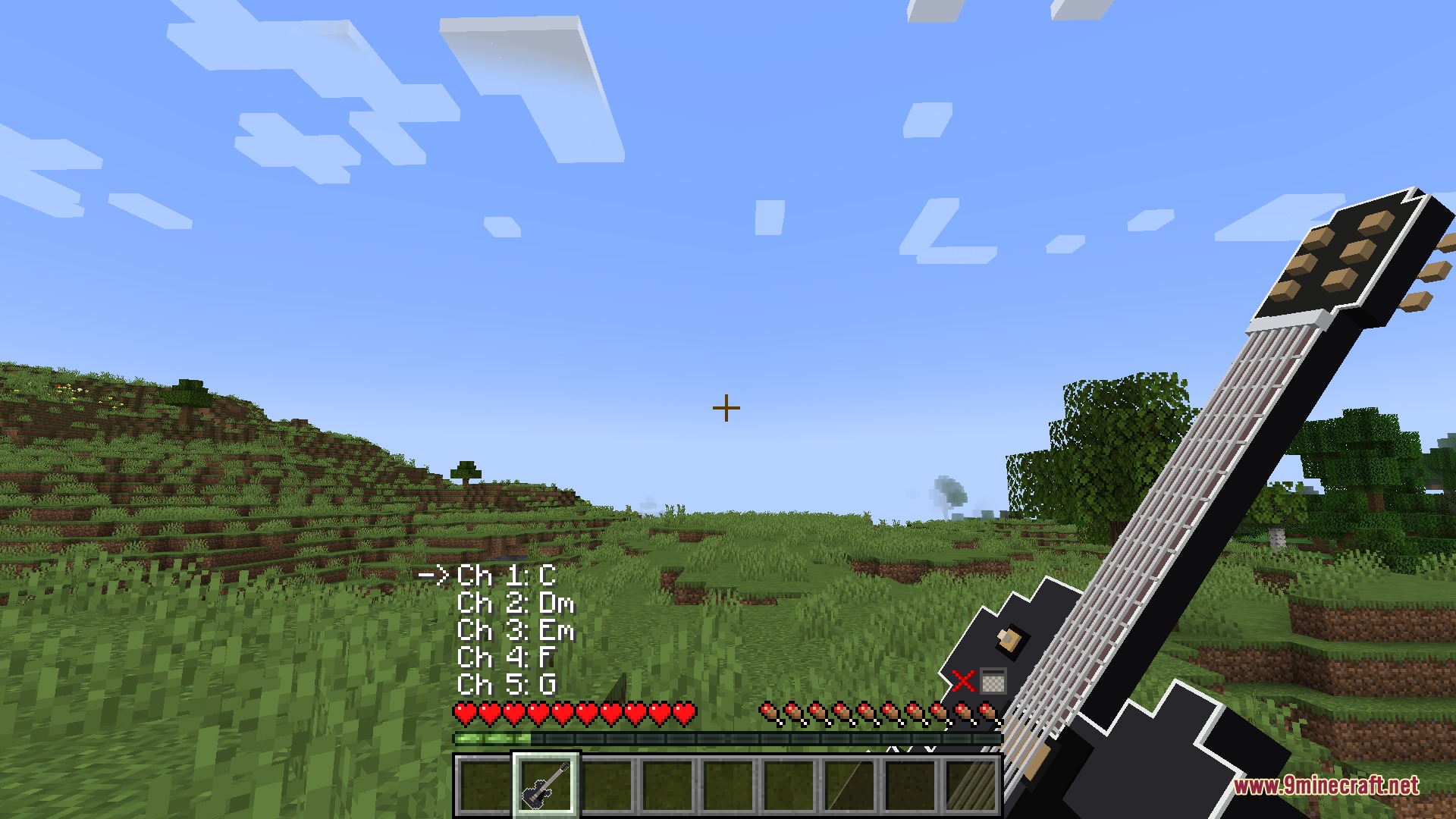 Guitars Mod Screenshot 3 Player holding an electric guitar while viewing the custom chord menu