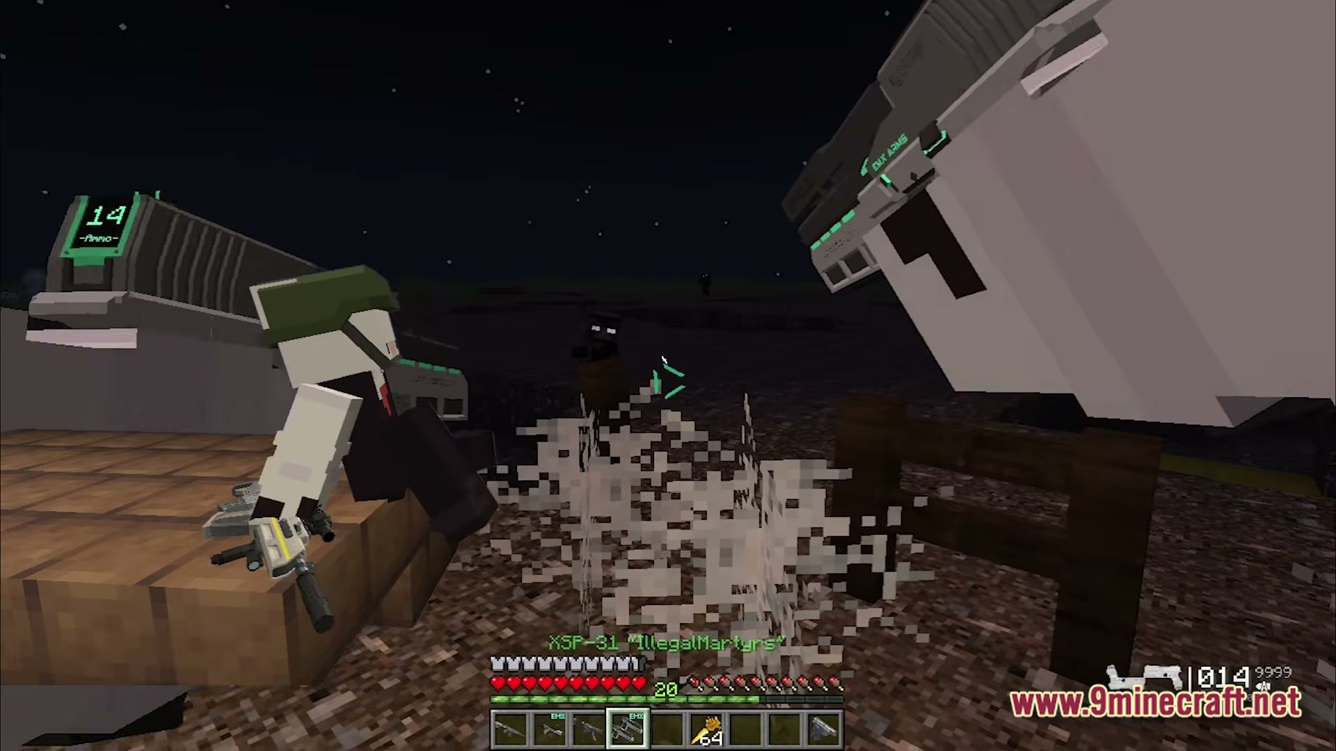 Guns And Poses GAP Modpack Screenshot 6 A player character sits on a wooden platform holding a firearm during a nighttime combat encounter