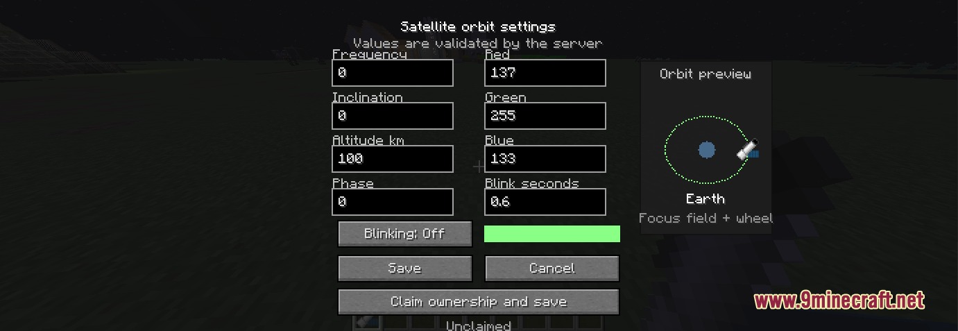 HBM's NTM Nuclear Tech Reforged Mod Screenshot 6 A GUI showing satellite orbit settings and a preview of Earth
