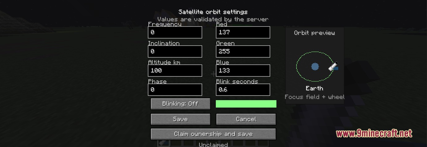 Satellite orbit settings interface from the HBM Nuclear Tech Reforged mod