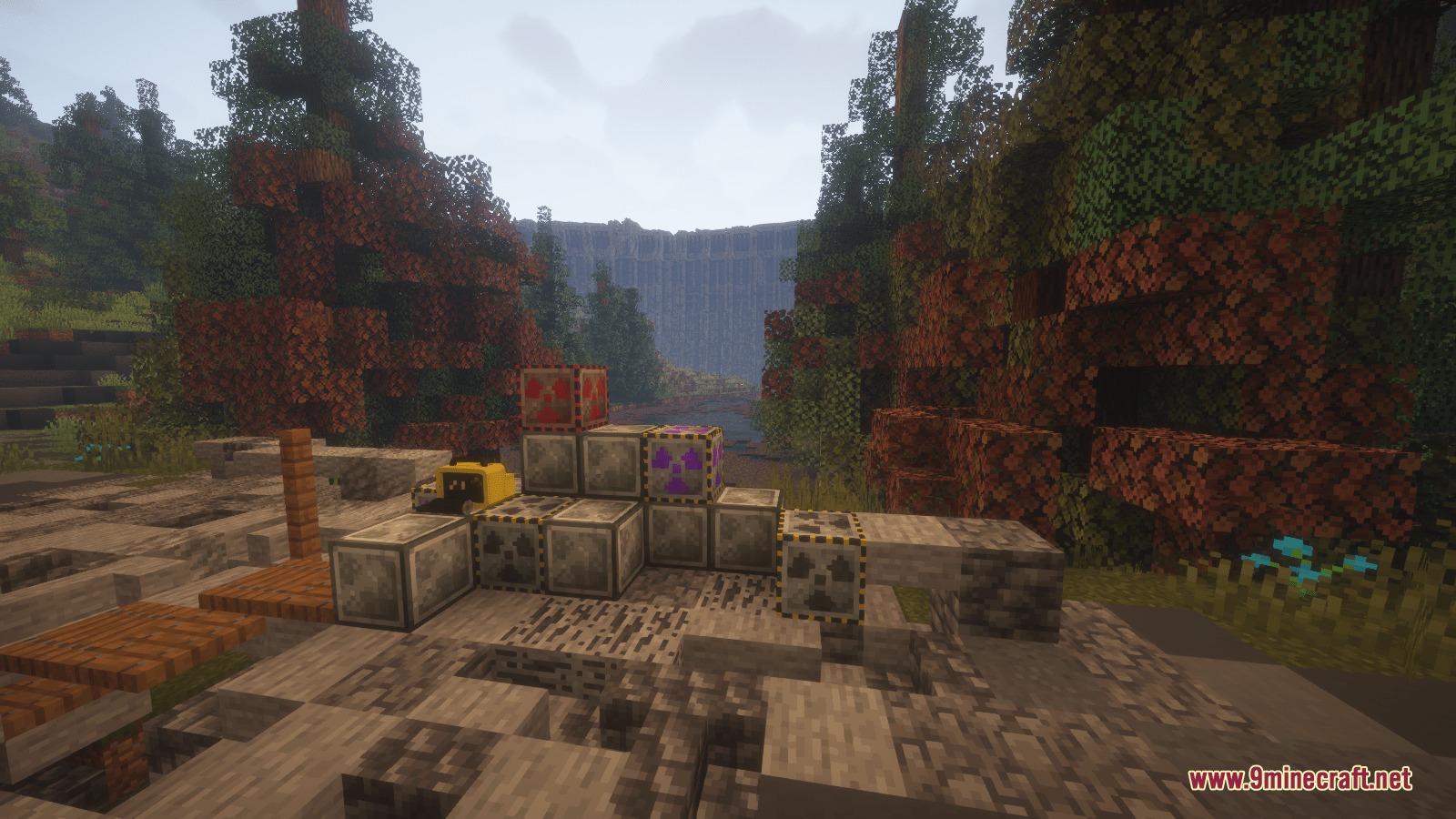HBM's Nuclear Tech Modernized Mod Screenshot 3 Industrial blocks from HBM Nuclear Tech Modernized placed in a forest clearing
