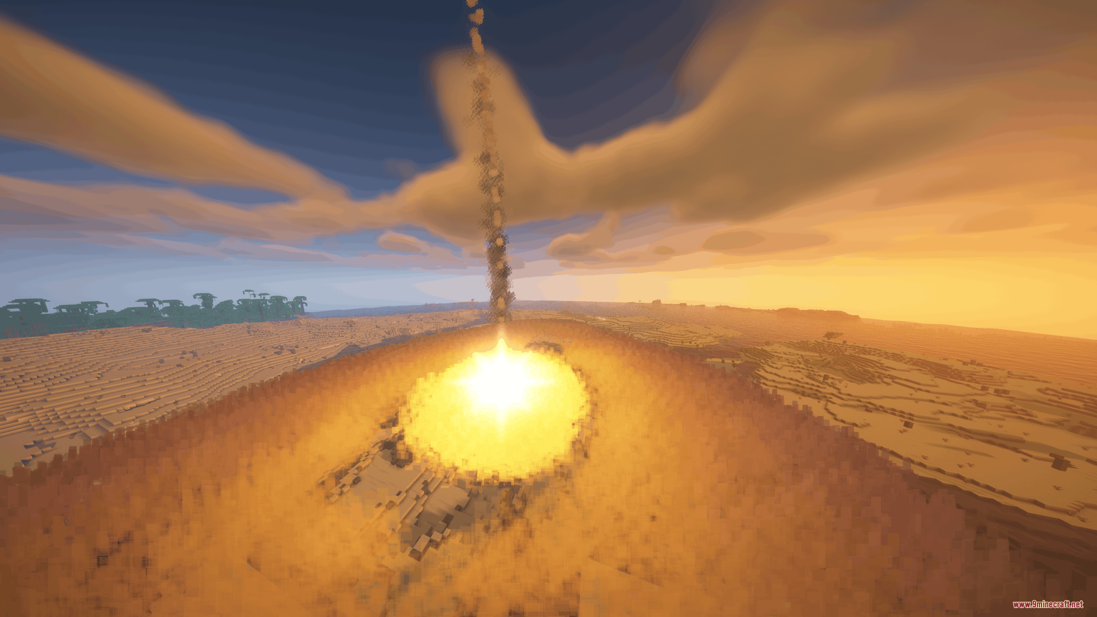 HBM's Nuclear Tech Modernized Mod Screenshot 4 A massive nuclear explosion detonating in a desert biome at sunset